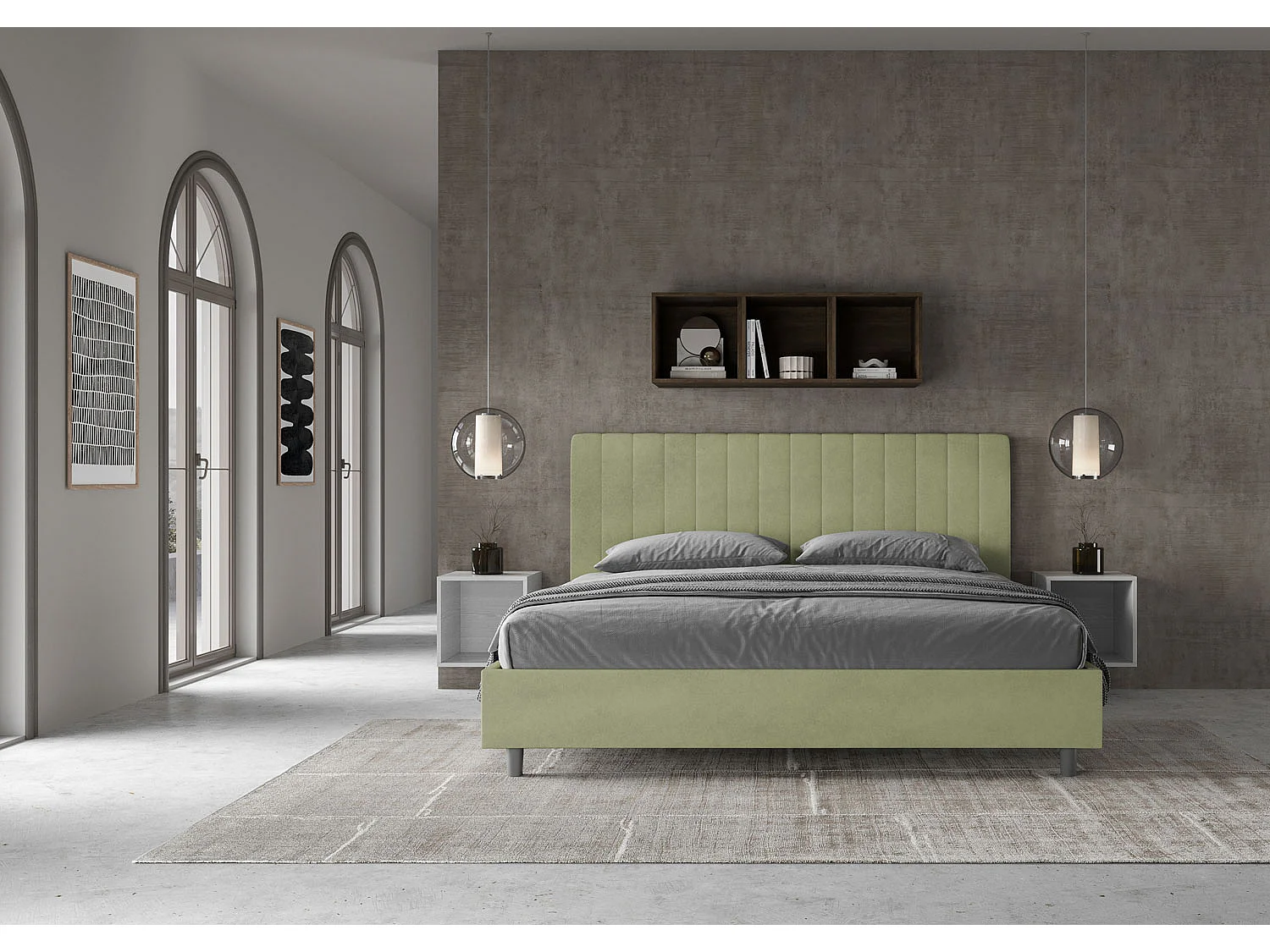 Cama matrimonial con almacenaje acolchada 200x210 microfibra verde Agueda
