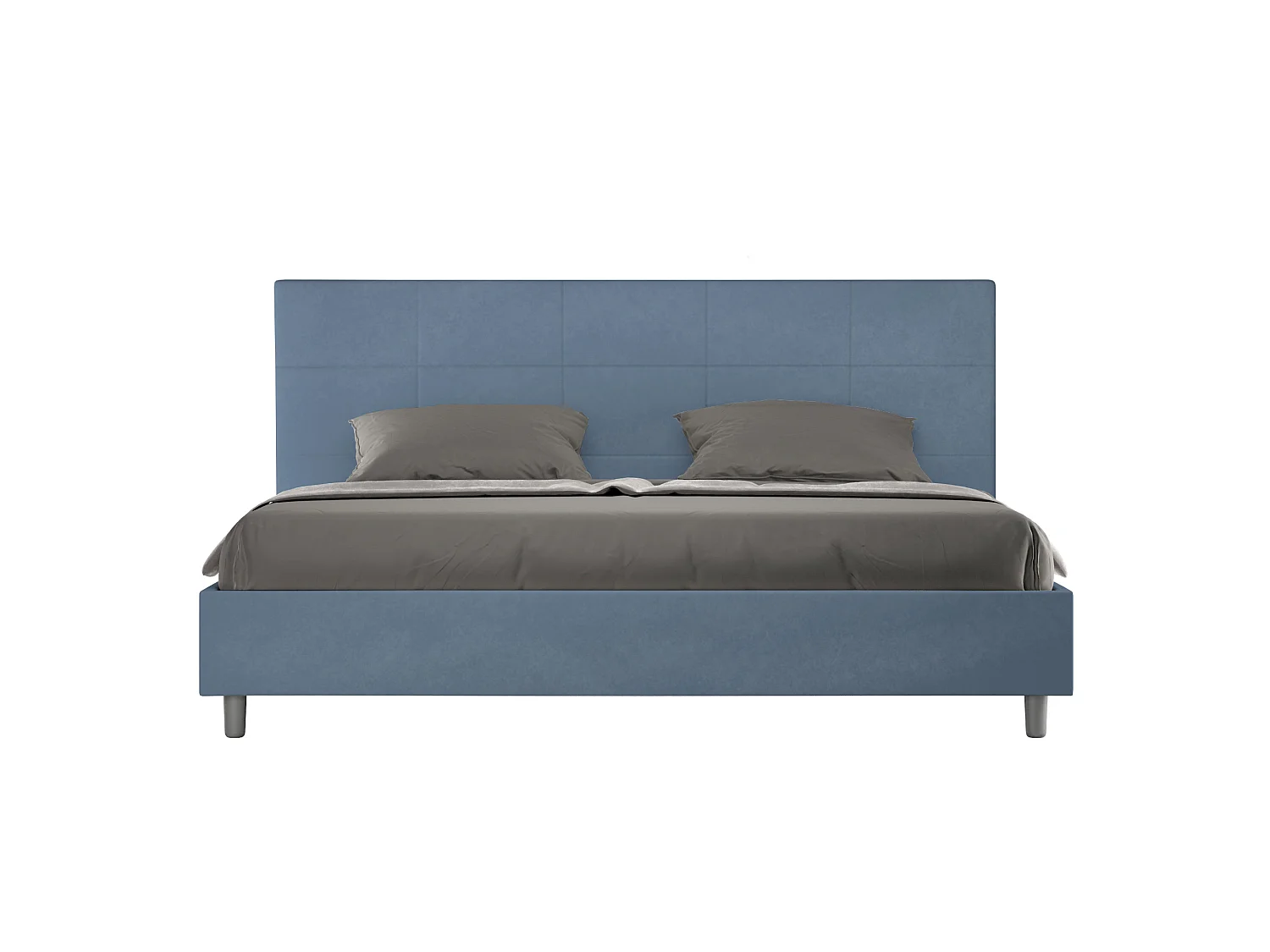 Lit king size coffre rembourré 200x200 microfibre bleu Mika