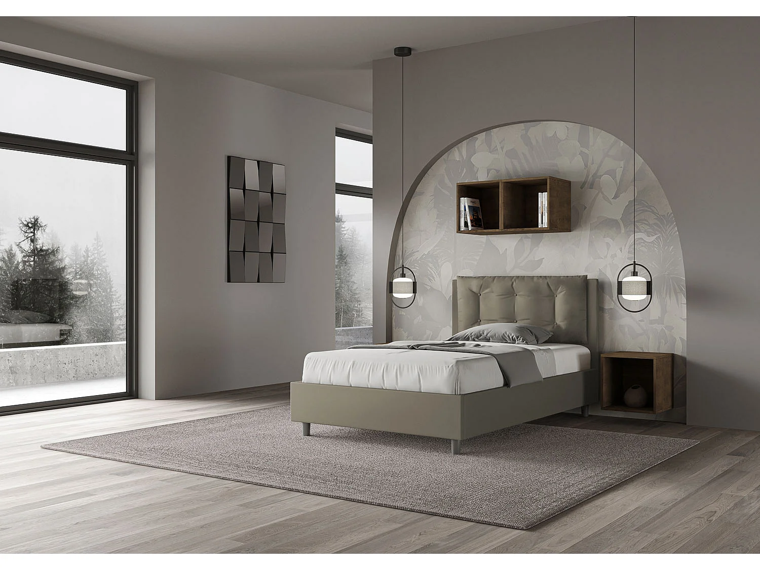 Gepolstertes Bett mit Bettkasten 120x200 mit Kunstlederbezug Cappuccino Annalisa Large