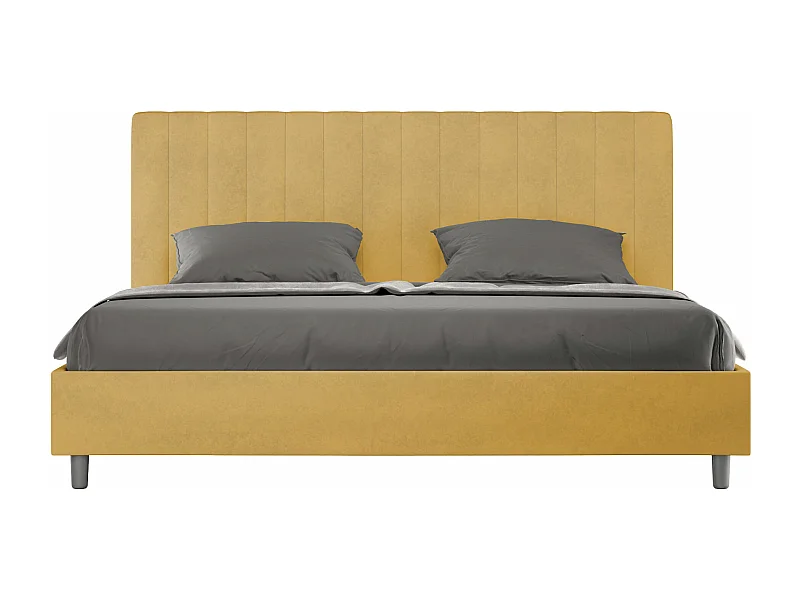 Cama matrimonial con almacenaje acolchada 200x210 microfibra ocre Agueda