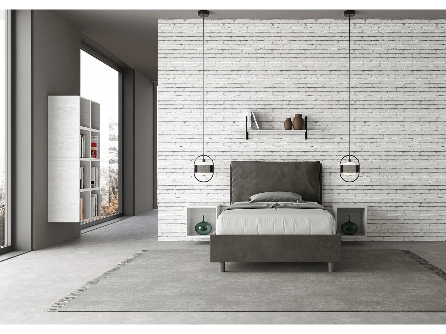 Cama de una plaza y medio con almacenaje acolchada 120x190 microfibra gris Antea Large
