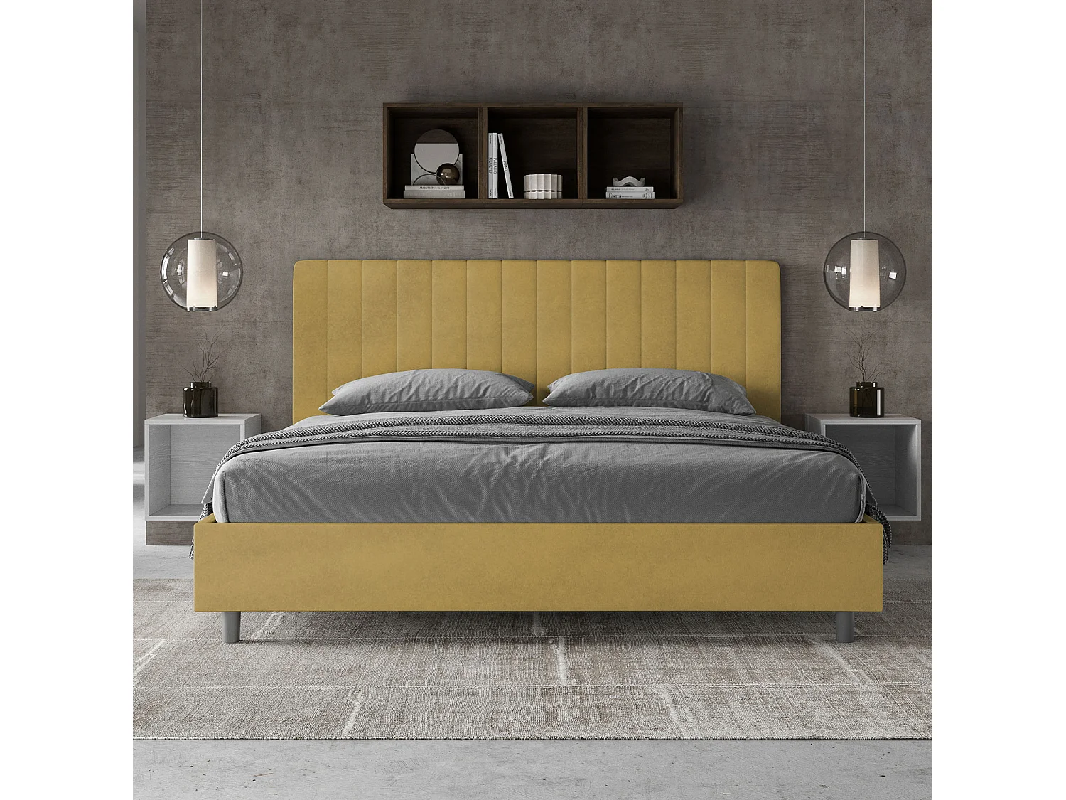 Gestoffeerd bed 180x210 met opbergruimte microvezel oker Agueda