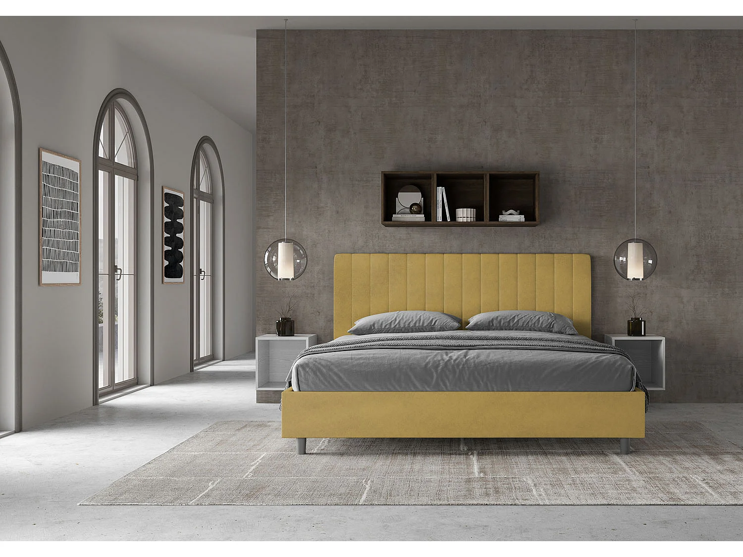 Gestoffeerd bed 180x210 met opbergruimte microvezel oker Agueda