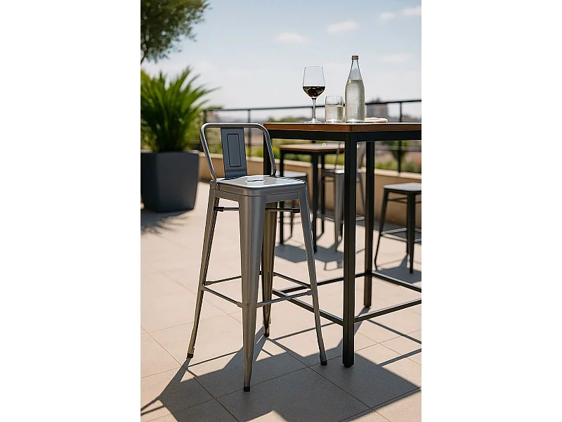 Taburetes Altos - Taburete Torix Respaldo - Gris metalizado