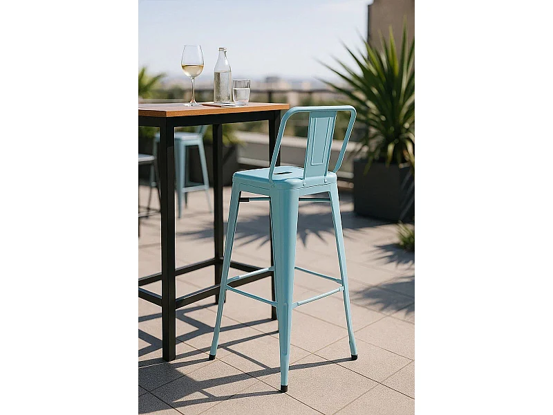 Taburetes Altos - Taburete Torix Respaldo - Azul cielo