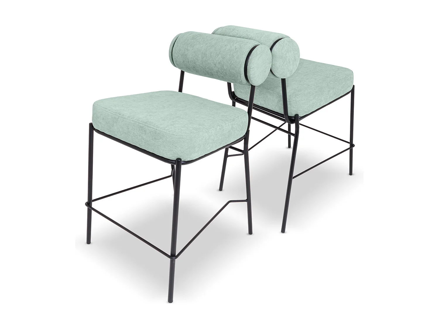 Sapporo - Lot de 2 tabourets design en métal et velours côtelé