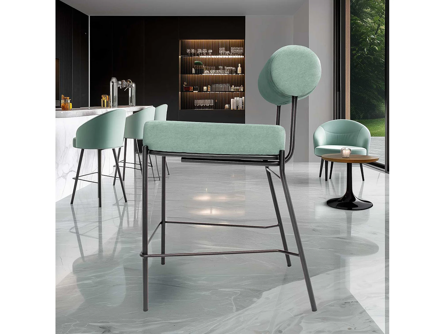 Sapporo - Conjunto de 2 tamboretes de design em metal e veludo a custo