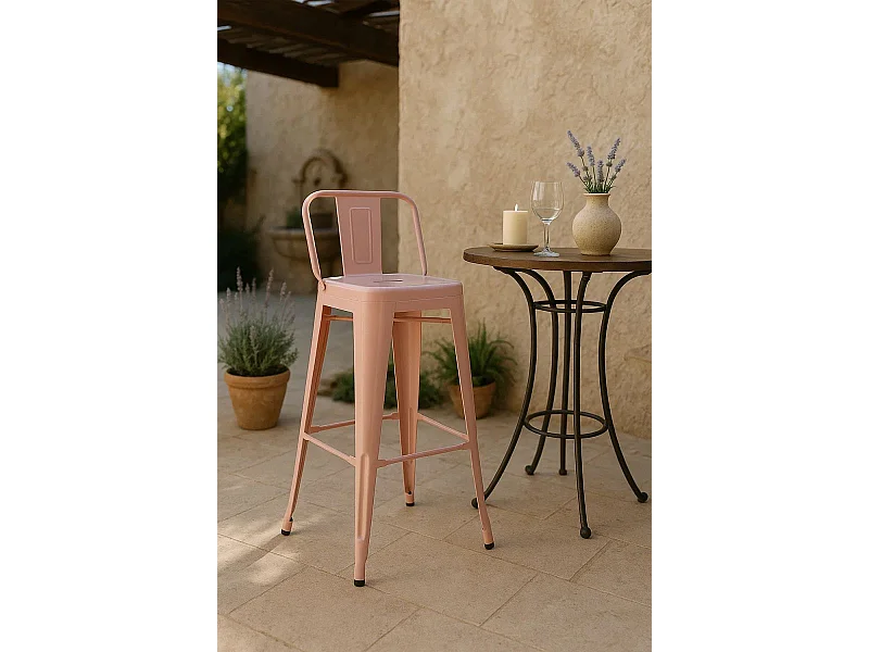 Taburetes Altos - Taburete Torix Respaldo - Rosa Algodón de Azúcar