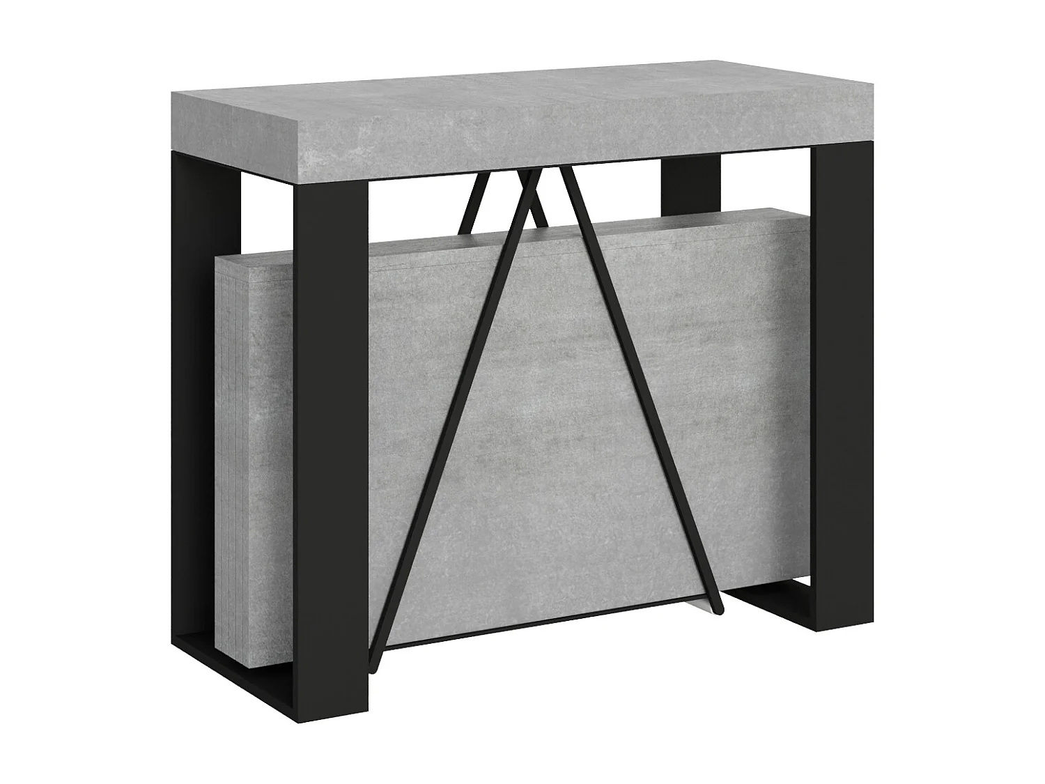 Console extensible 90x40/300cm Zamat gris béton cadre anthracite