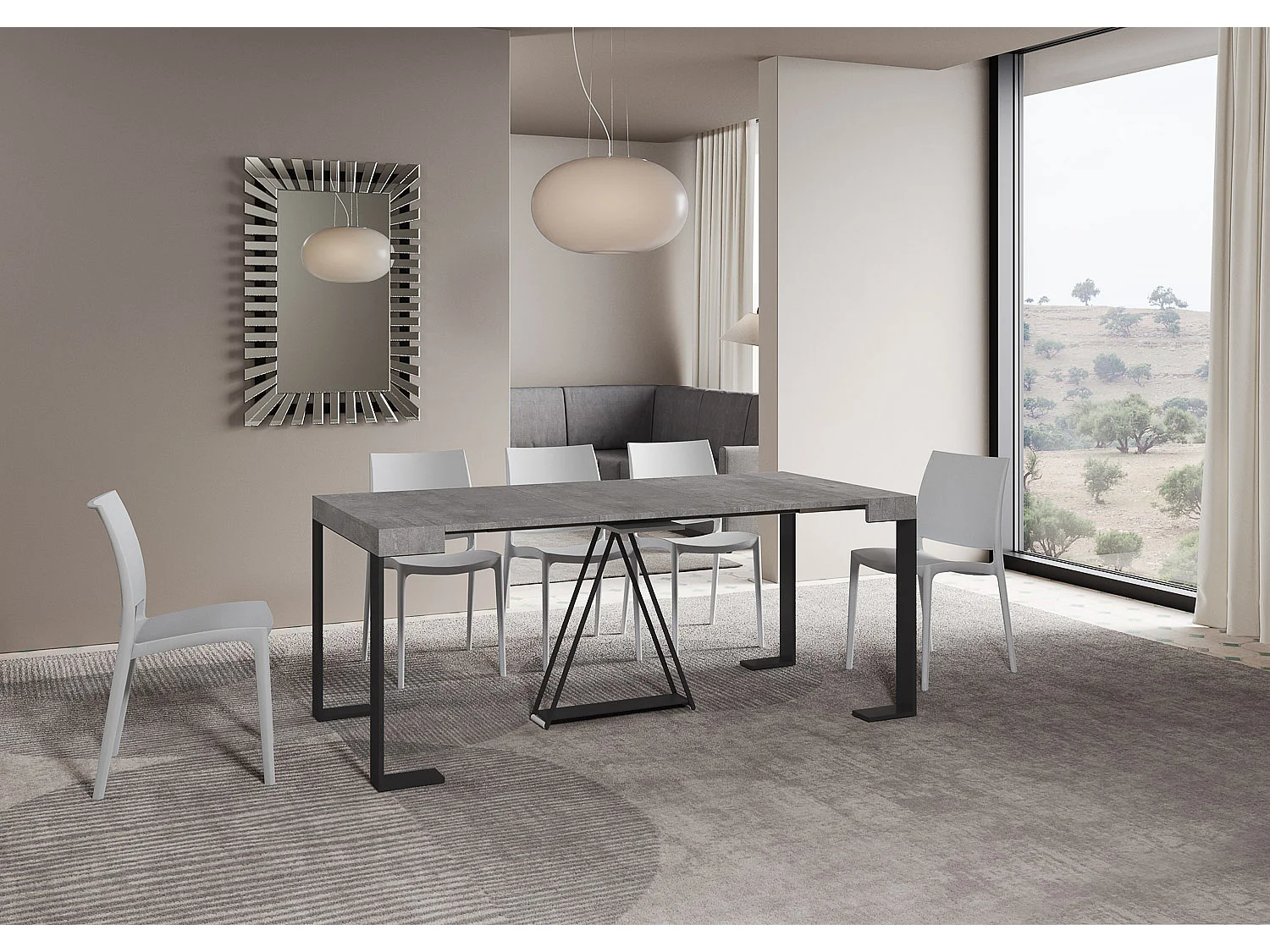 Console extensible 90x40/300cm Zamat gris béton cadre anthracite