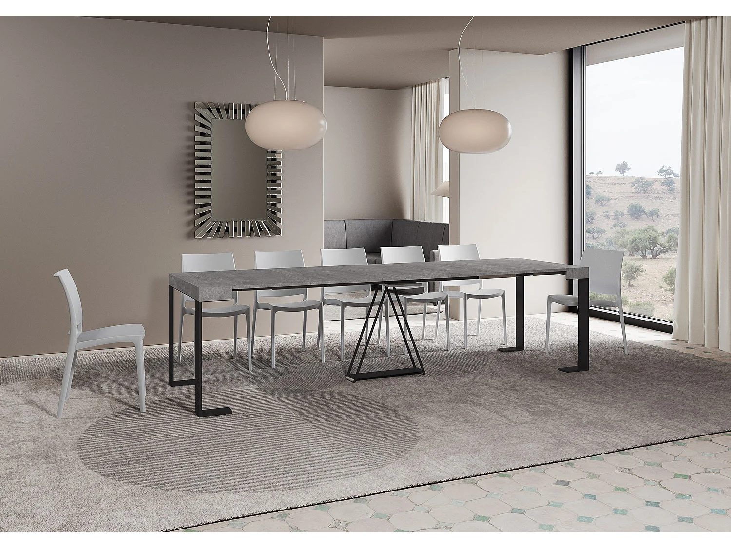 Console extensible 90x40/300cm Zamat gris béton cadre anthracite