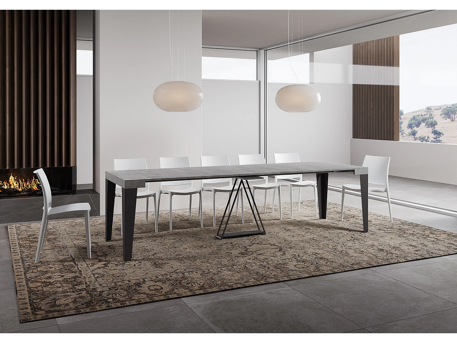 Console extensible 90x40/300 cm Algo gris béton cadre anthracite