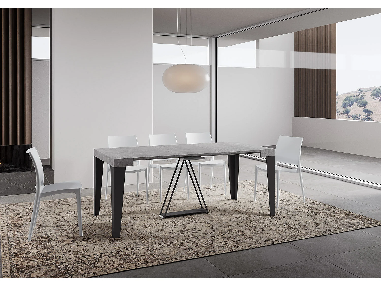 Console extensible 90x40/300 cm Algo gris béton cadre anthracite