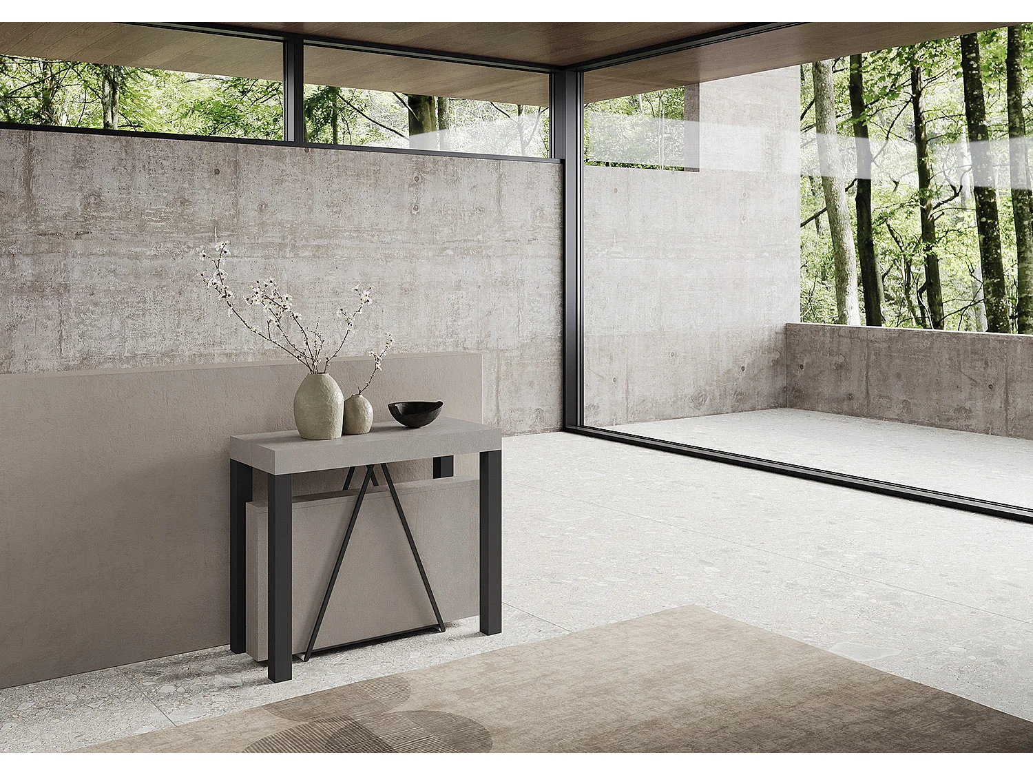 Console extensible 90x40/300 cm Tiris cachemire cadre anthracite