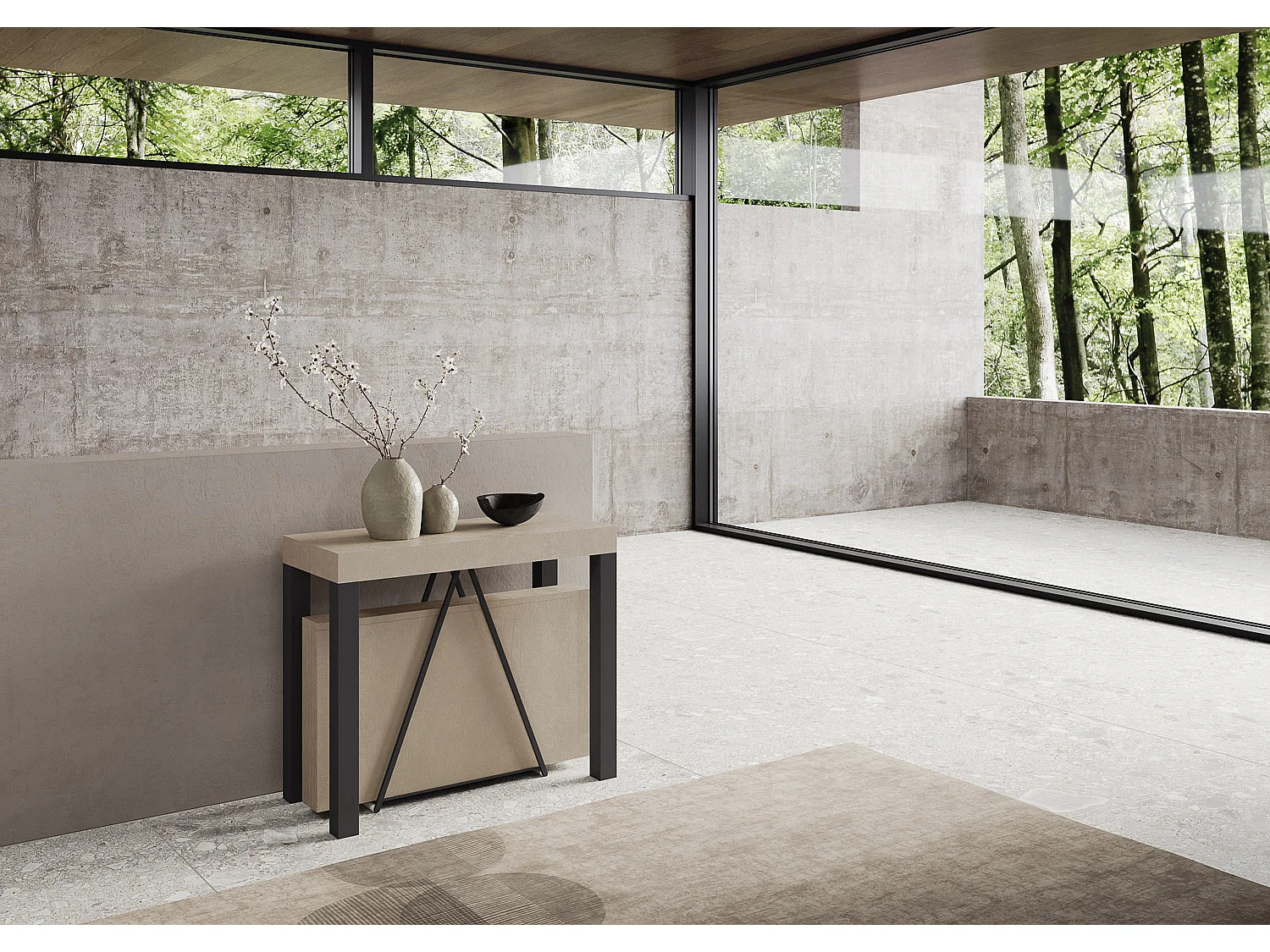 Console extensible 90x40/300 cm Tiris cachemire cadre anthracite