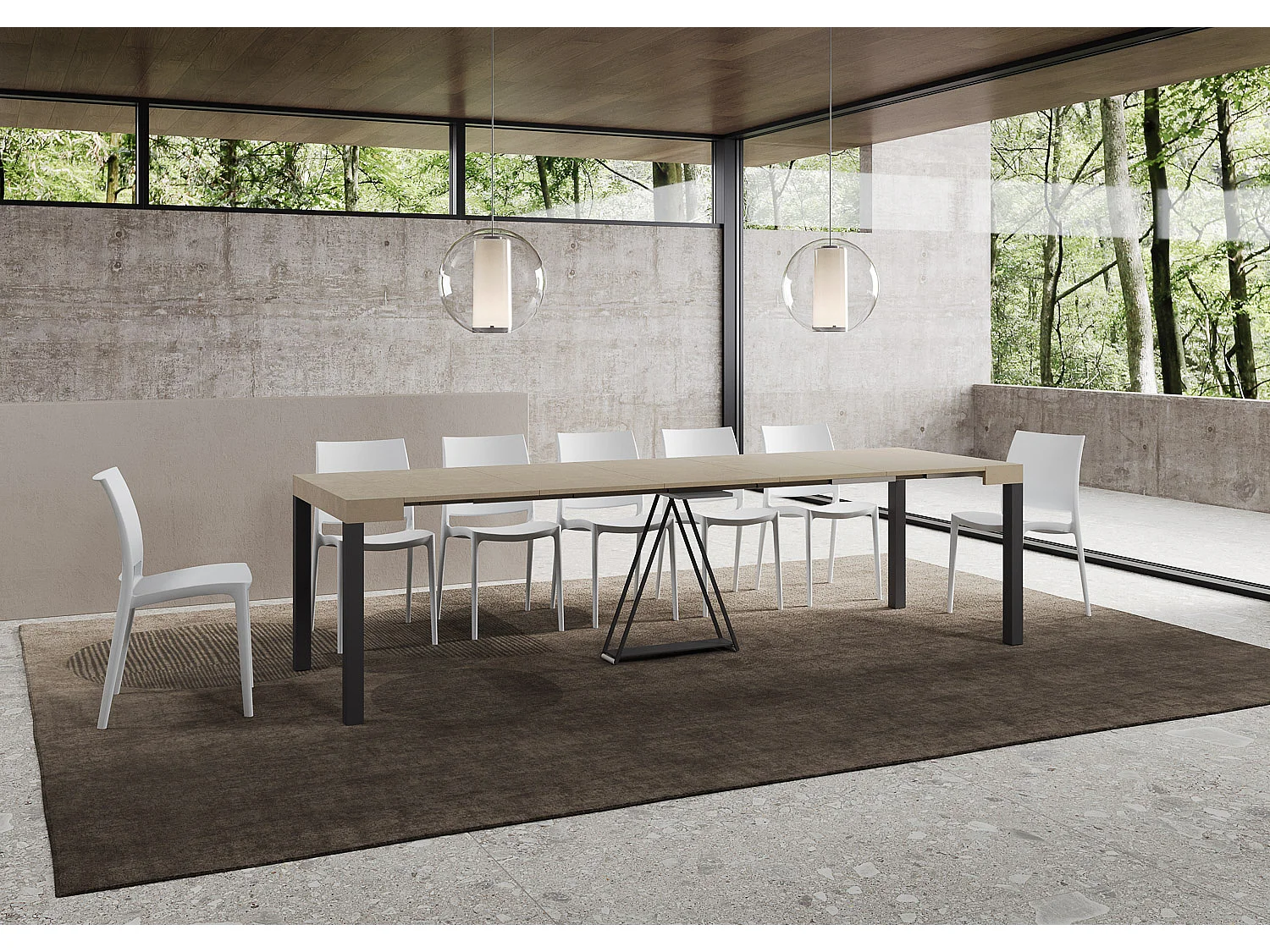 Uitschuifbare sidetable 90x40/300 cm Tiris kasjmier met antraciet frame