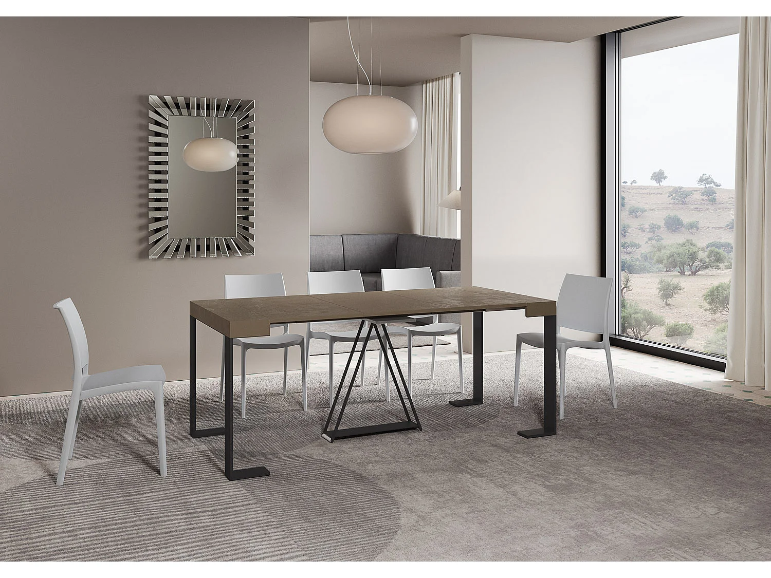 Console extensible 90x40/300cm Zamat taupe cadre anthracite