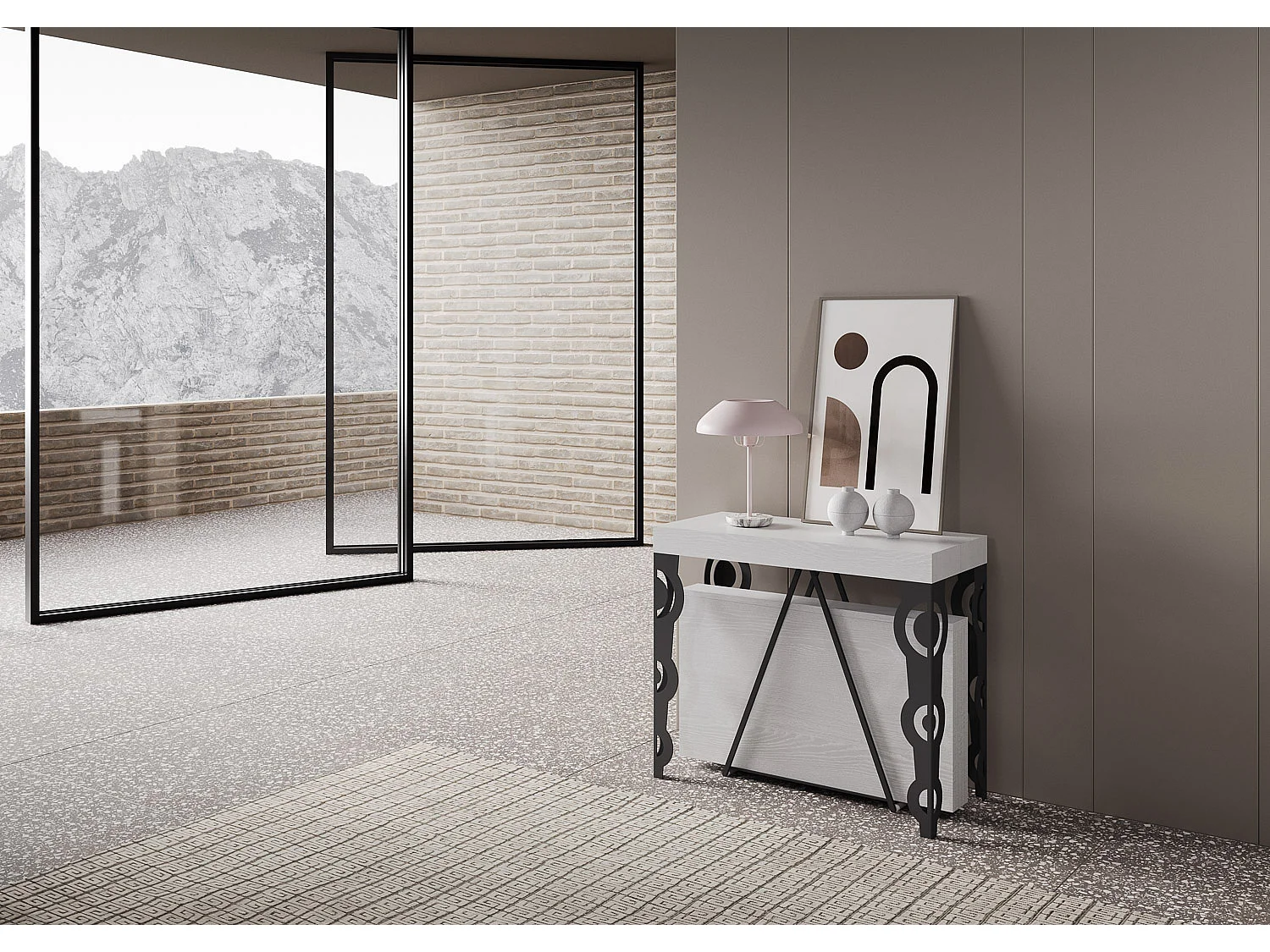 Uitschuifbare sidetable 90x40/196 cm Aceres Small eiken wit met antraciet frame