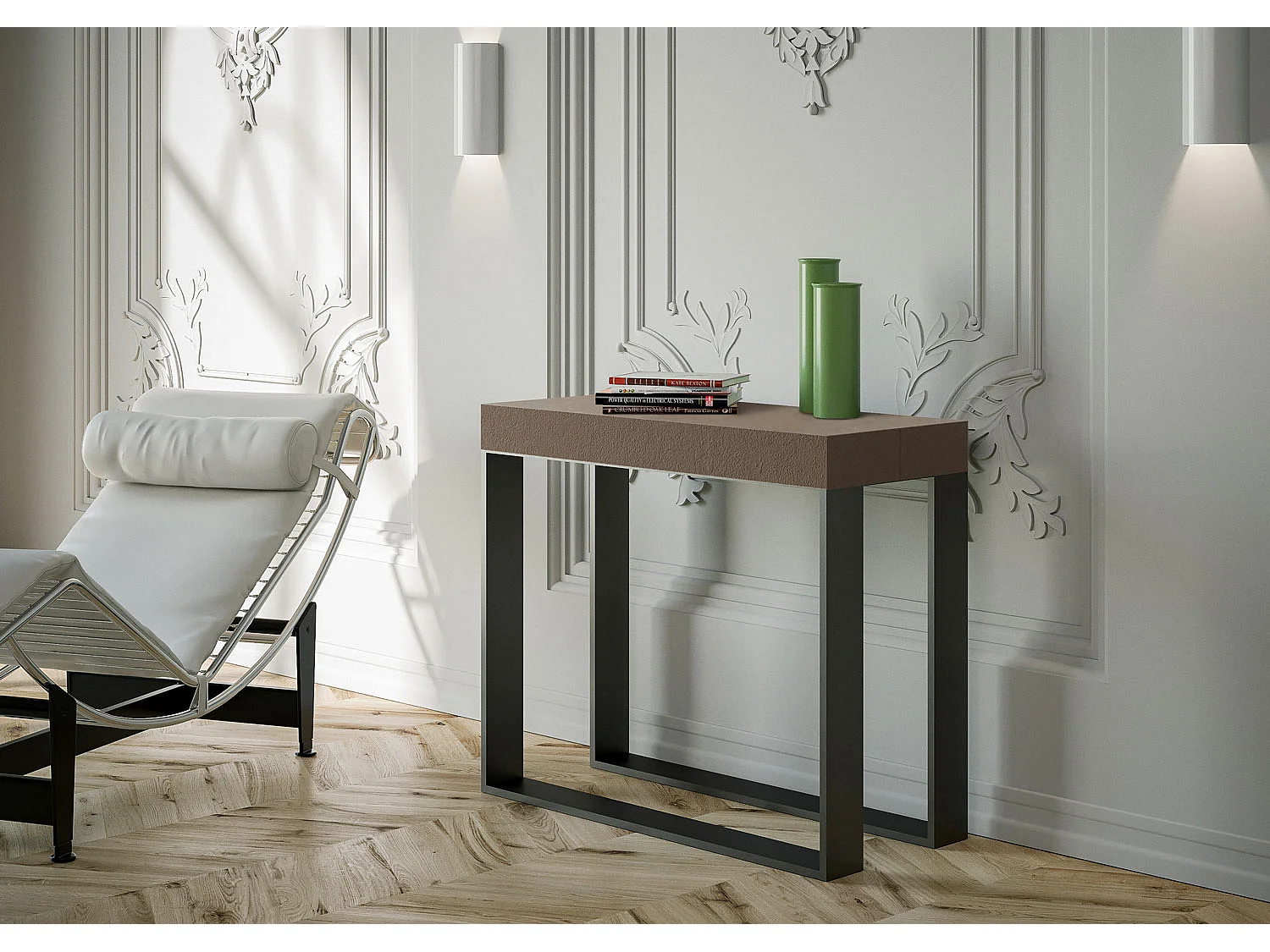 Consola extensible 90x40/196 cm Elettra Small Gris Paloma estructura Antracita