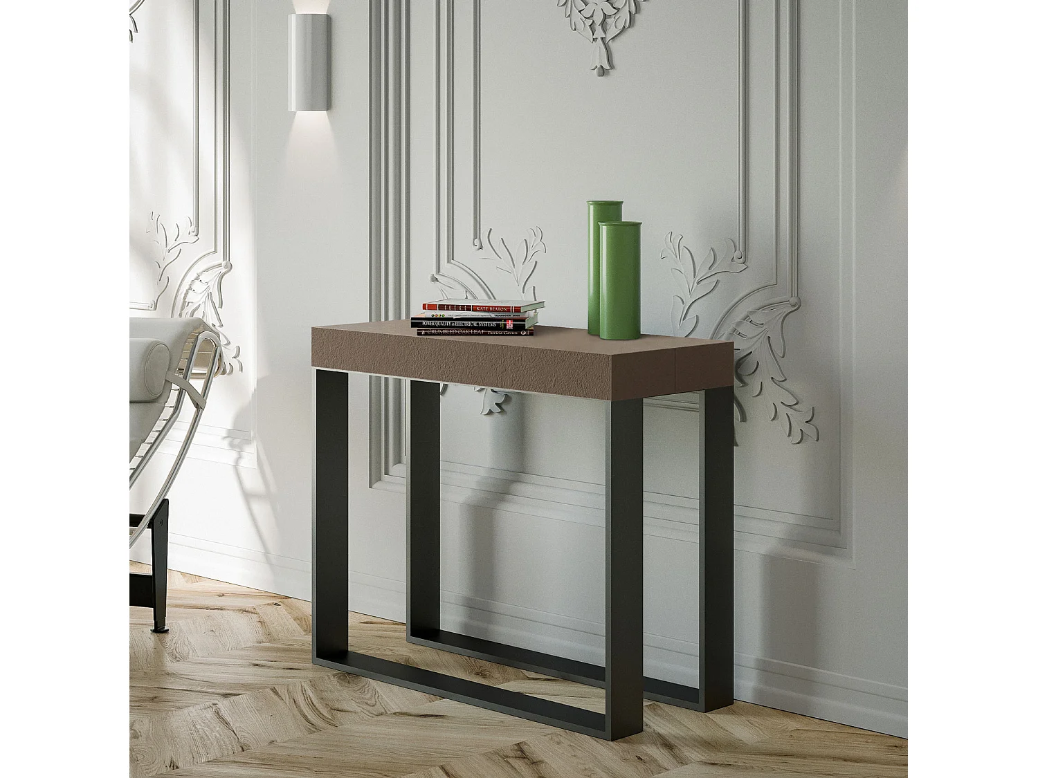 Consola extensible 90x40/196 cm Elettra Small Gris Paloma estructura Antracita