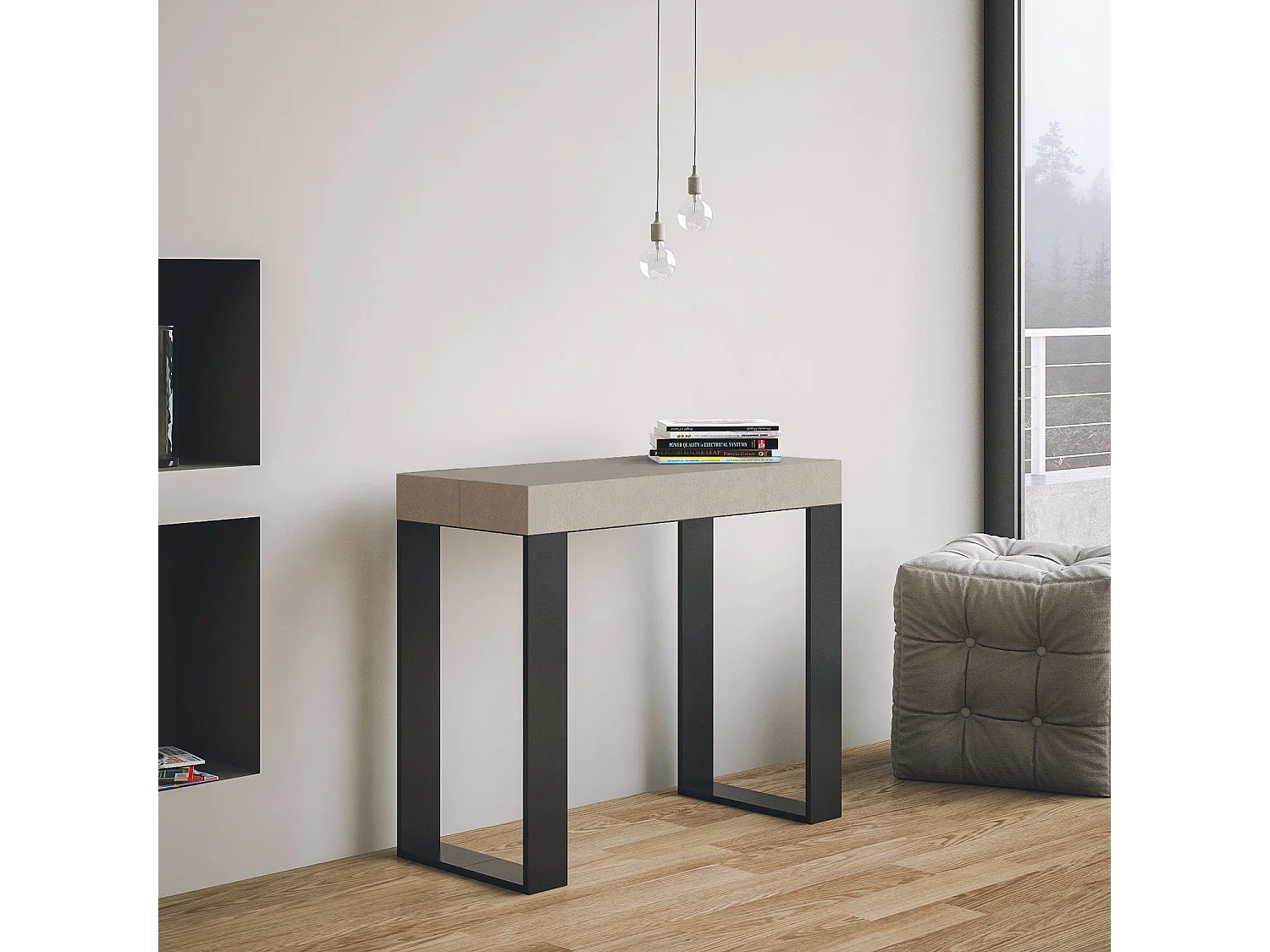 Console extensible 90x40/300 cm Tecno cachemire pieds anthracite