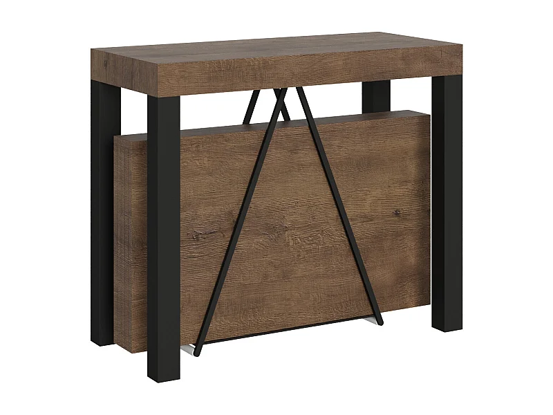 Uitschuifbare sidetable 90x40/300 cm Tiris walnoot met antraciet frame