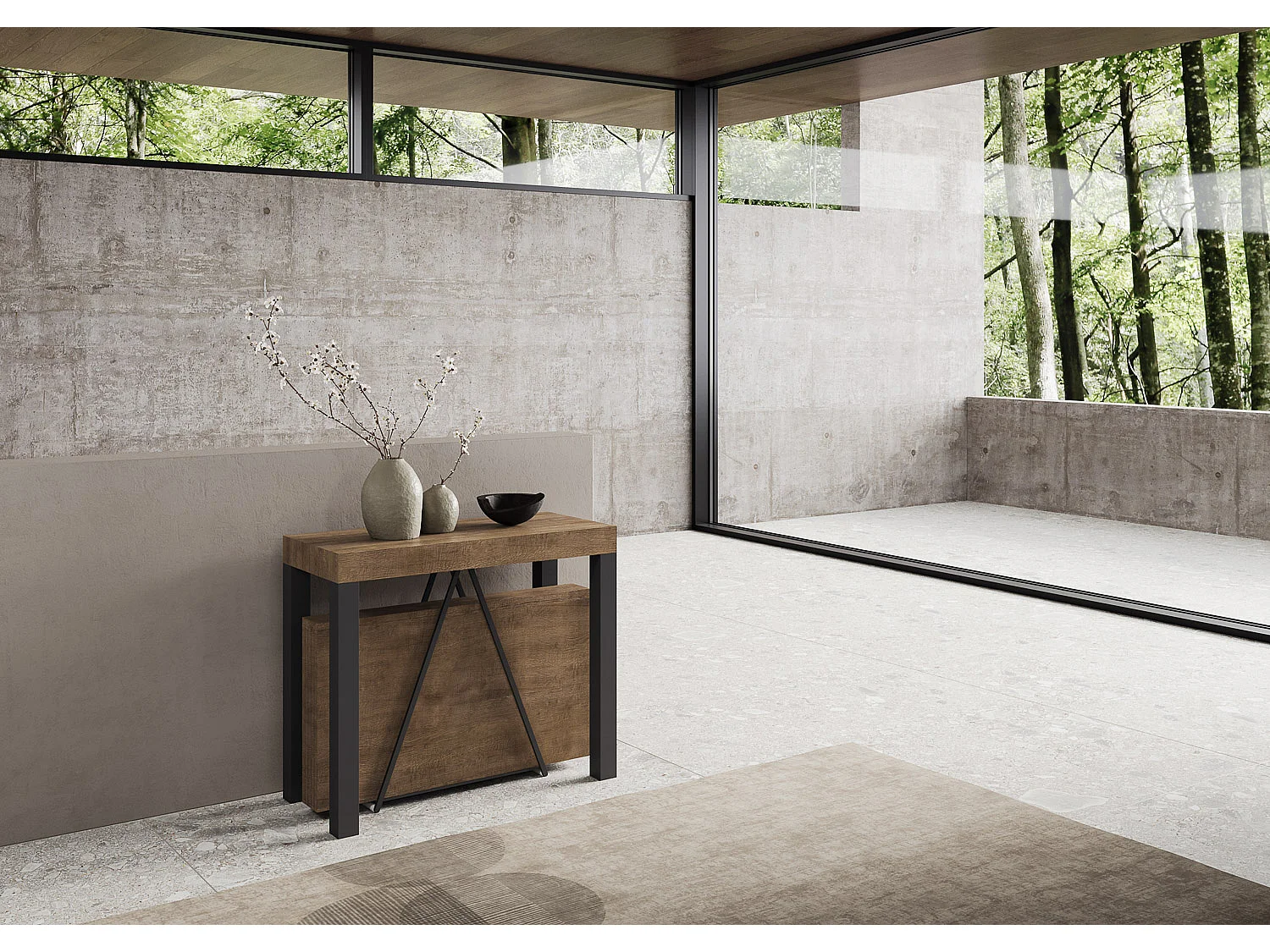 Console extensible 90x40/300 cm Tiris noyer cadre anthracite