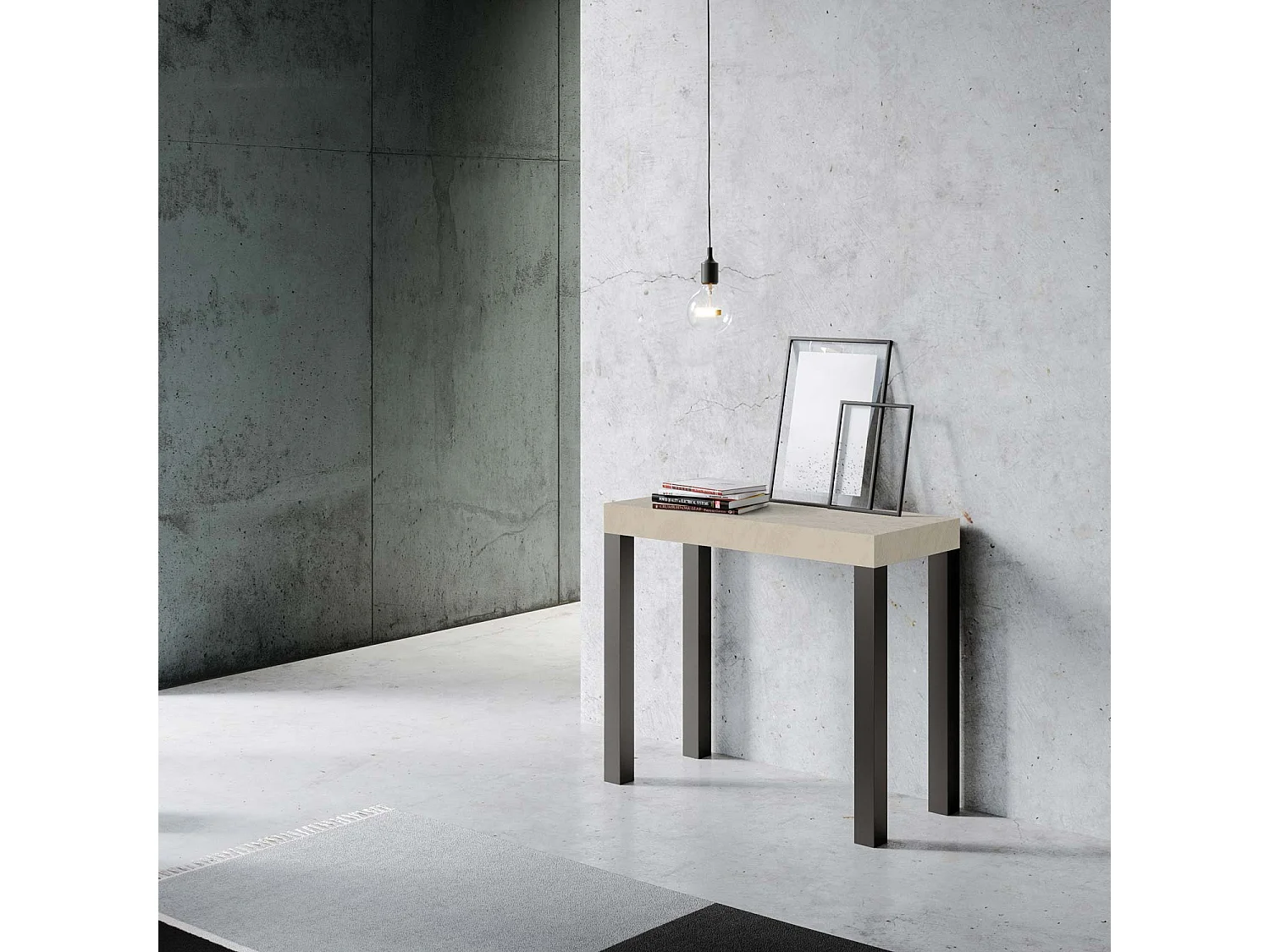 Console extensible 90x40/300 cm Everyday cachemire pieds anthracite