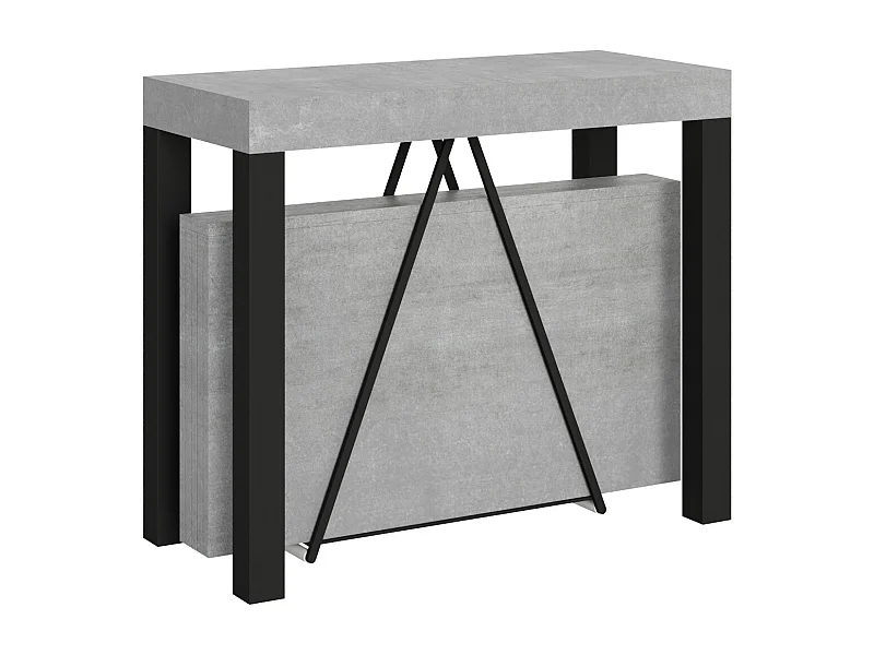 Console extensible 90x40/300 cm Tiris gris béton cadre anthracite