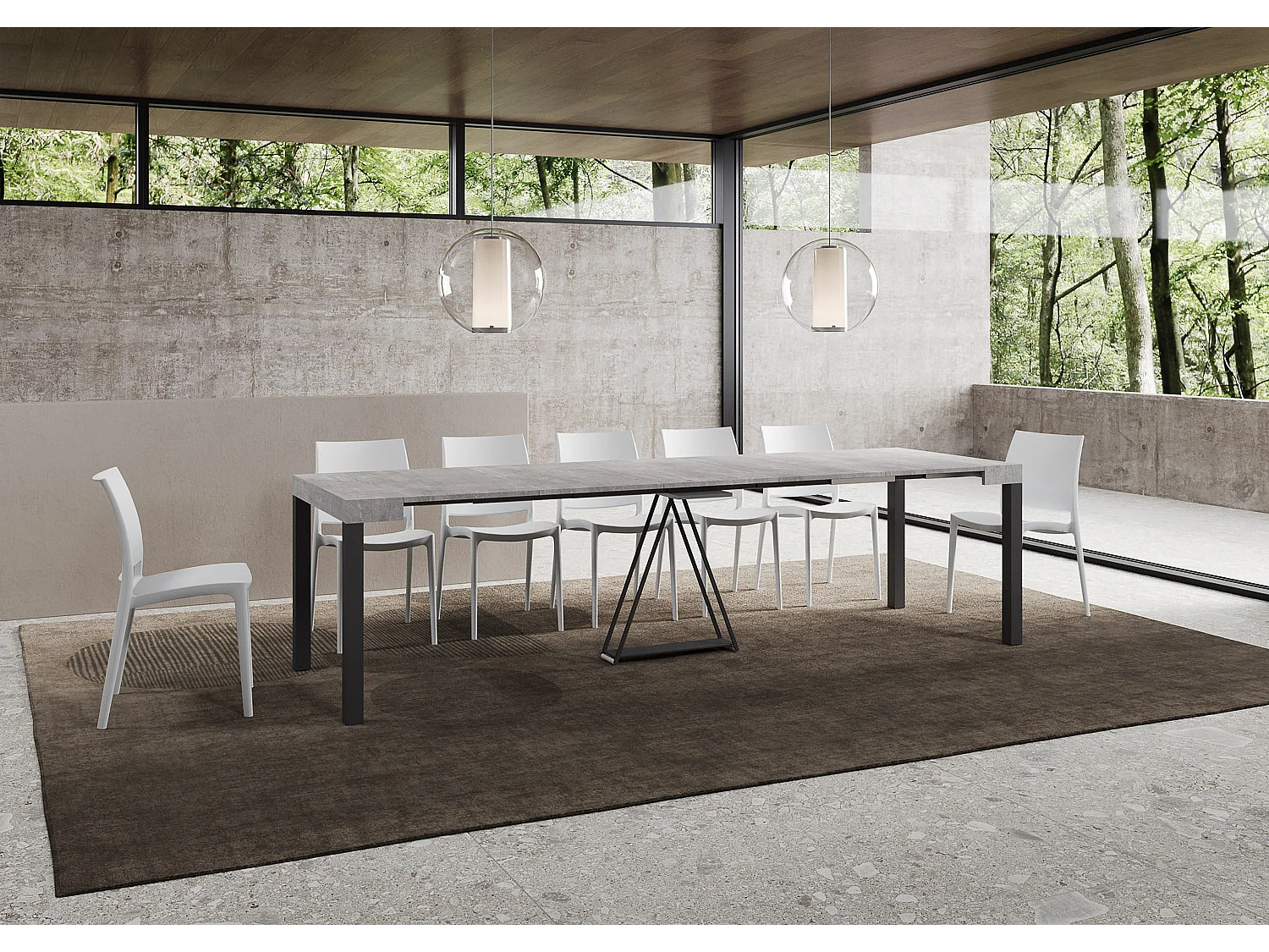 Console extensible 90x40/300 cm Tiris gris béton cadre anthracite