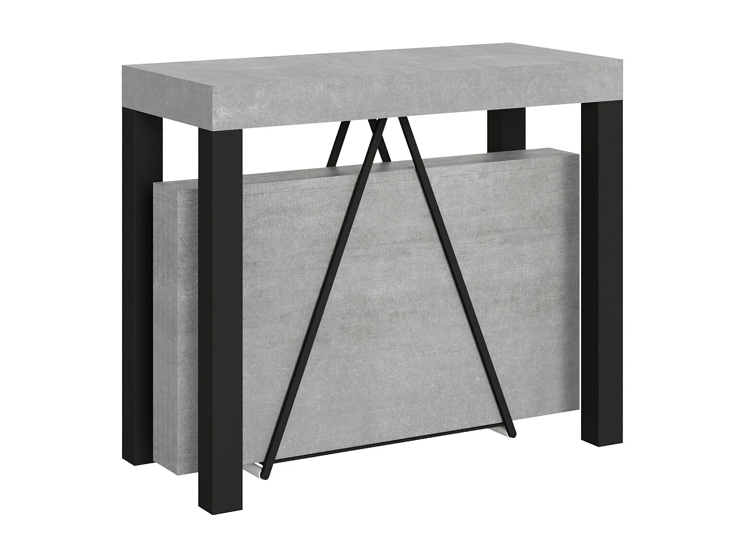 Console extensible 90x40/300 cm Tiris gris béton cadre anthracite
