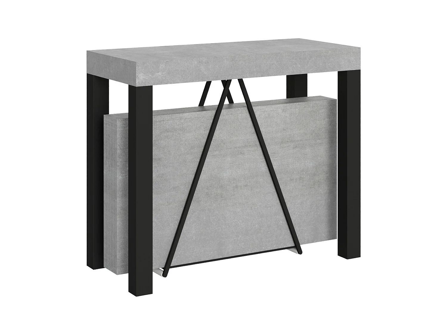 Console extensible 90x40/300 cm Tiris gris béton cadre anthracite