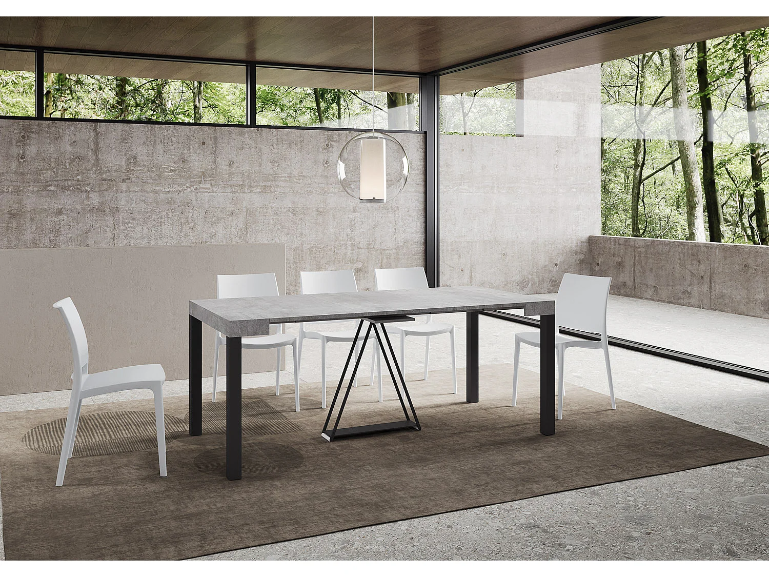 Console extensible 90x40/300 cm Tiris gris béton cadre anthracite