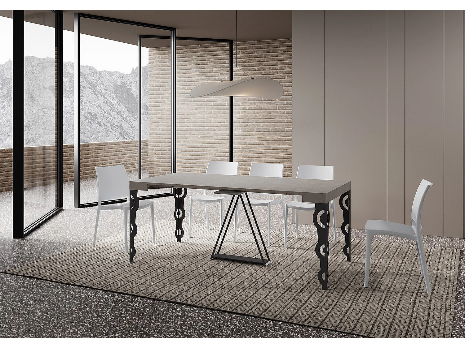 Console extensible 90x40/300cm Aceres cachemire cadre anthracite
