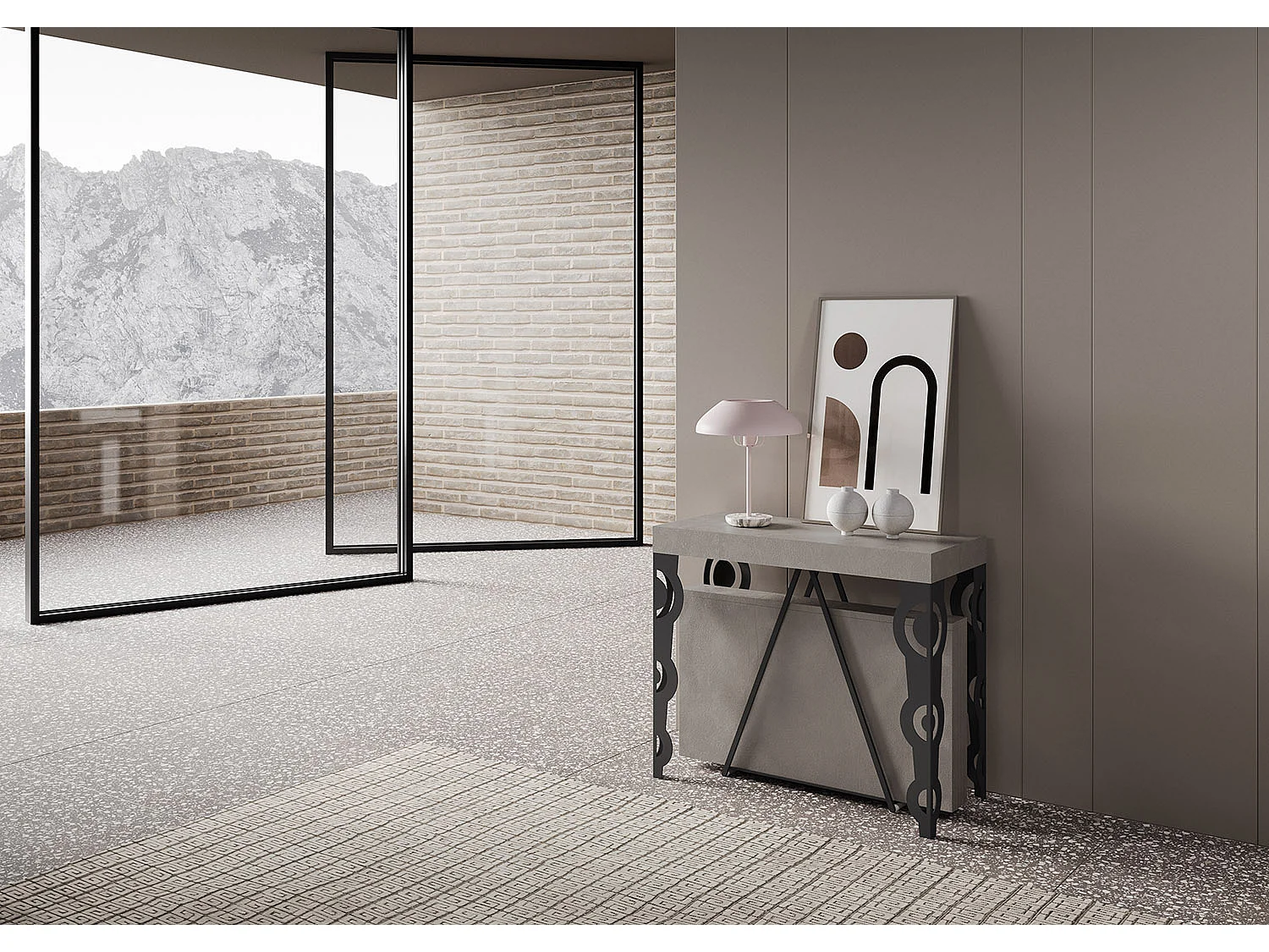 Console extensible 90x40/300cm Aceres cachemire cadre anthracite