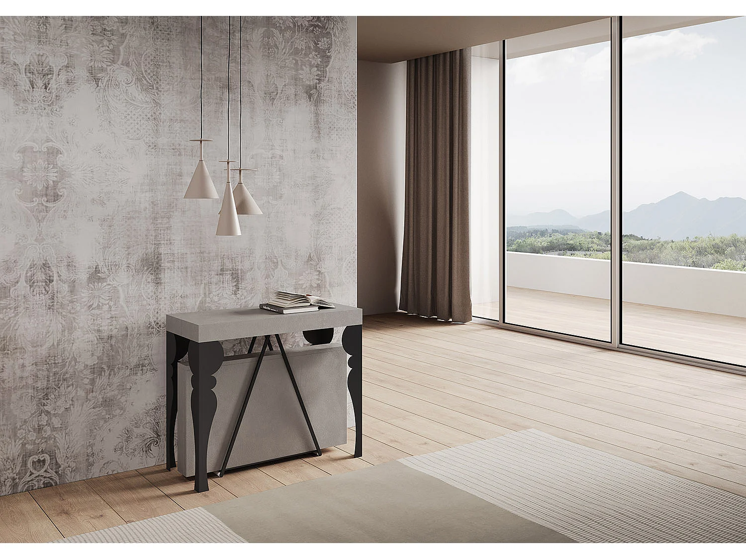 Console extensible 90x40/300 cm Riza cachemire cadre anthracite