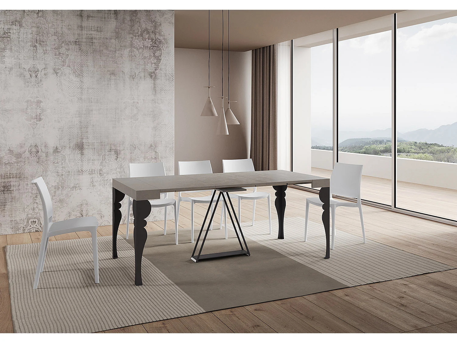 Console extensible 90x40/300 cm Riza cachemire cadre anthracite