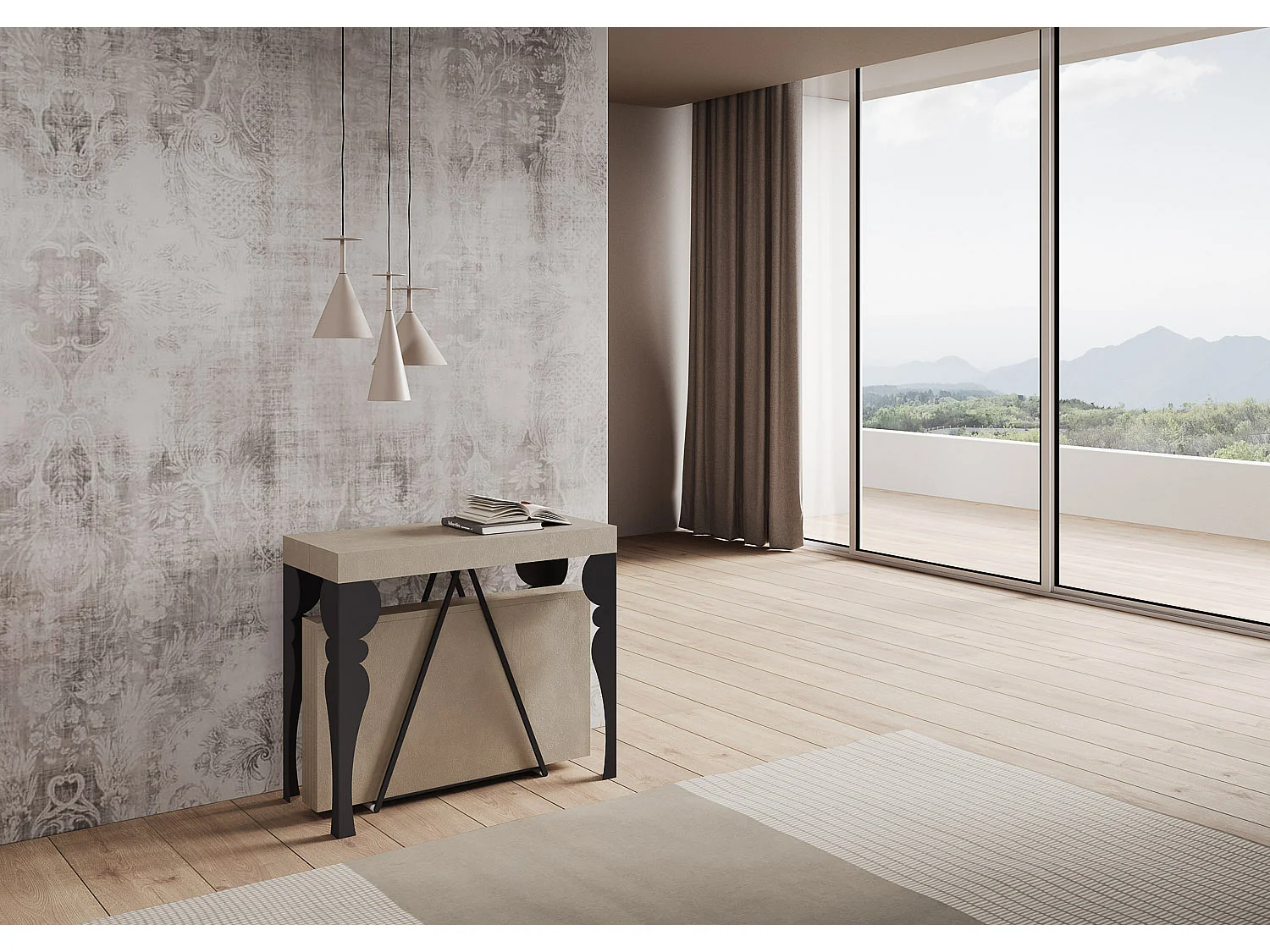 Console extensible 90x40/300 cm Riza cachemire cadre anthracite