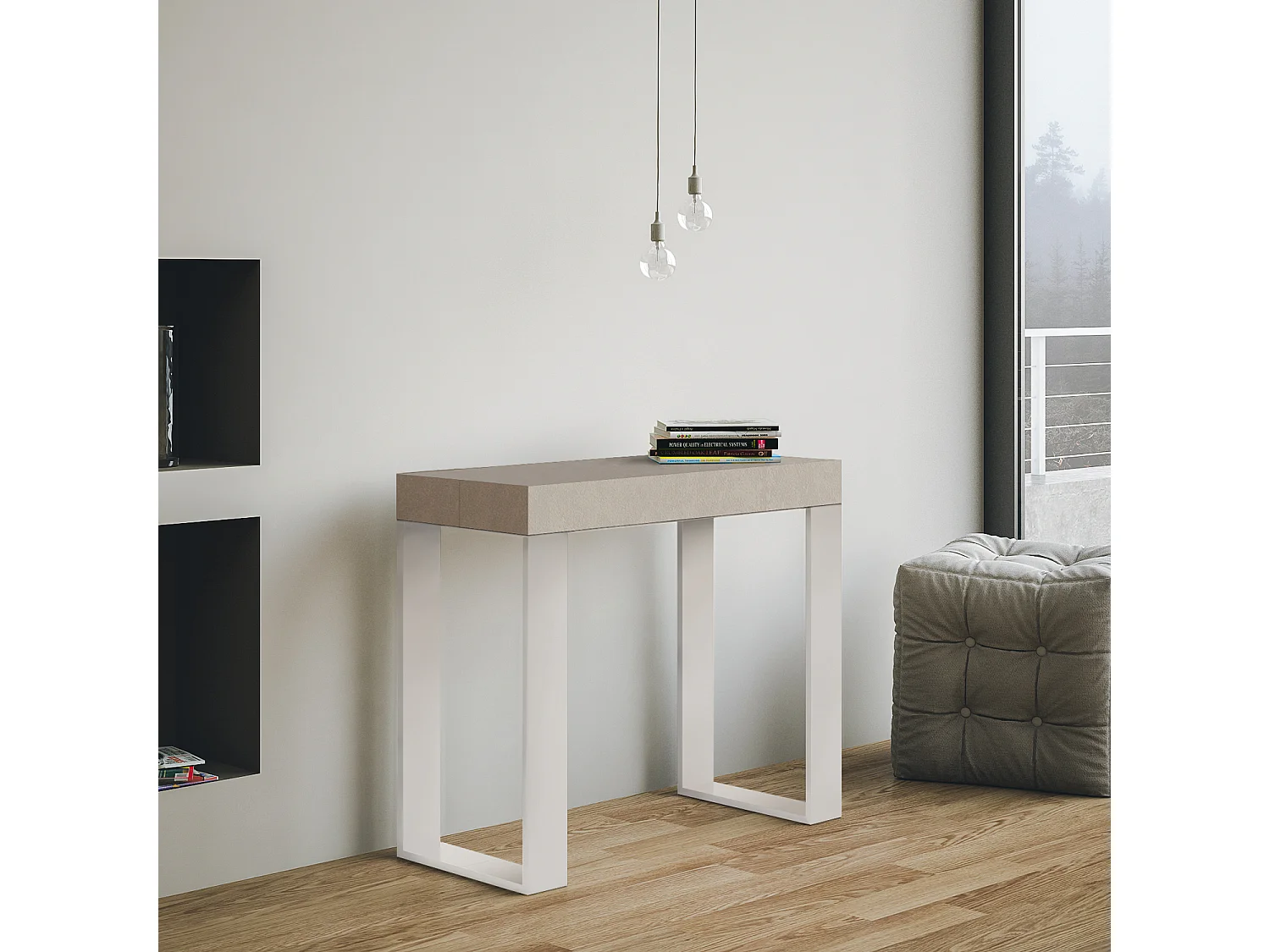 Ausziehbarer Konsolentisch 90x40/300 cm Tecno telaiKaschmir mit weißem Eisenrahmen