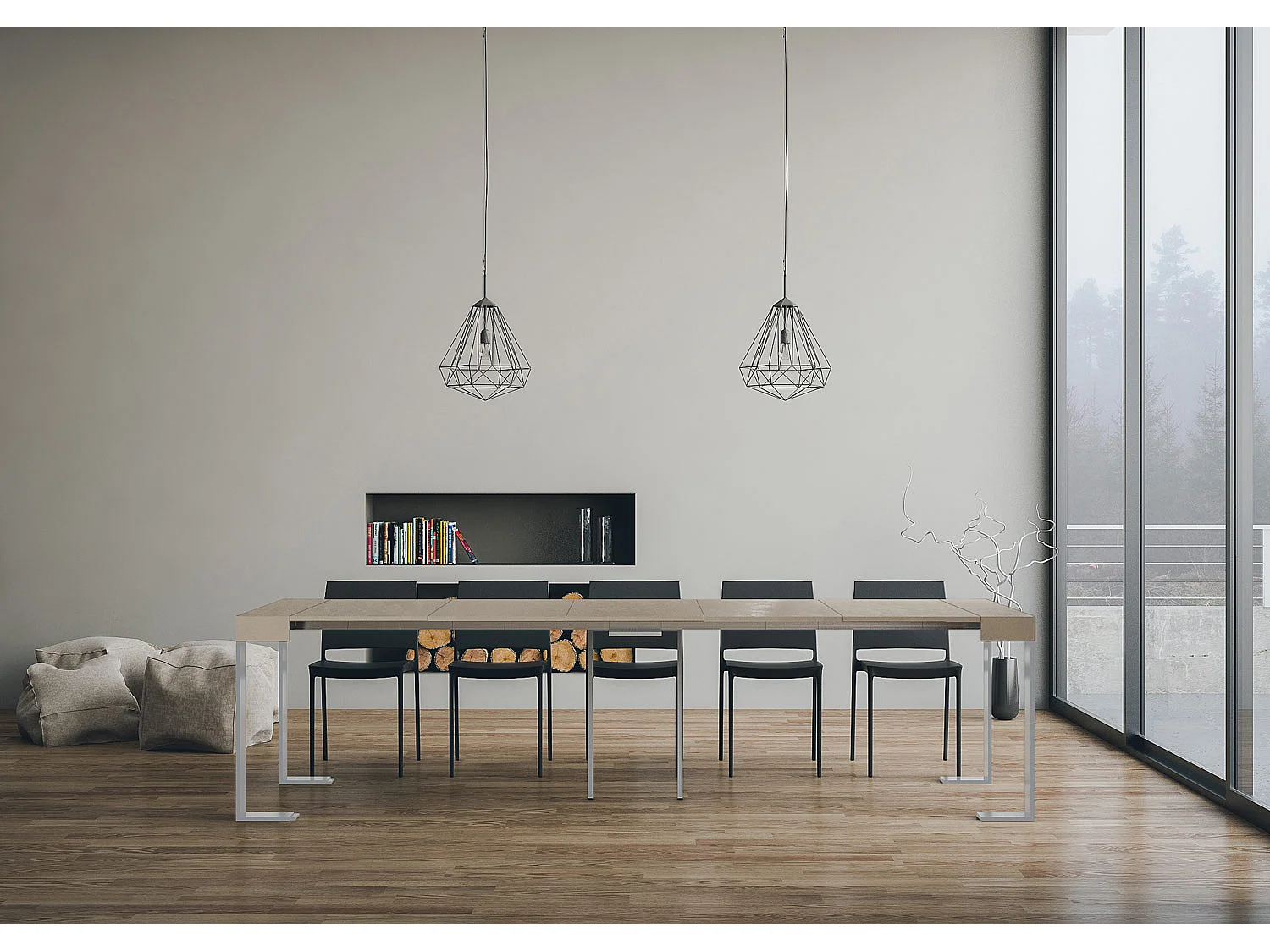 Mesa consola extensível 90x40/300 cm Tecno telaiCachemira quadro Branco