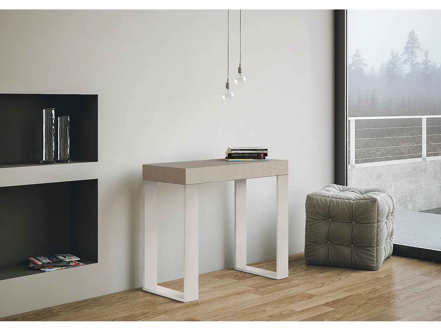 Console extensible 90x40/300 cm Tecno telaicachemire pieds blancs