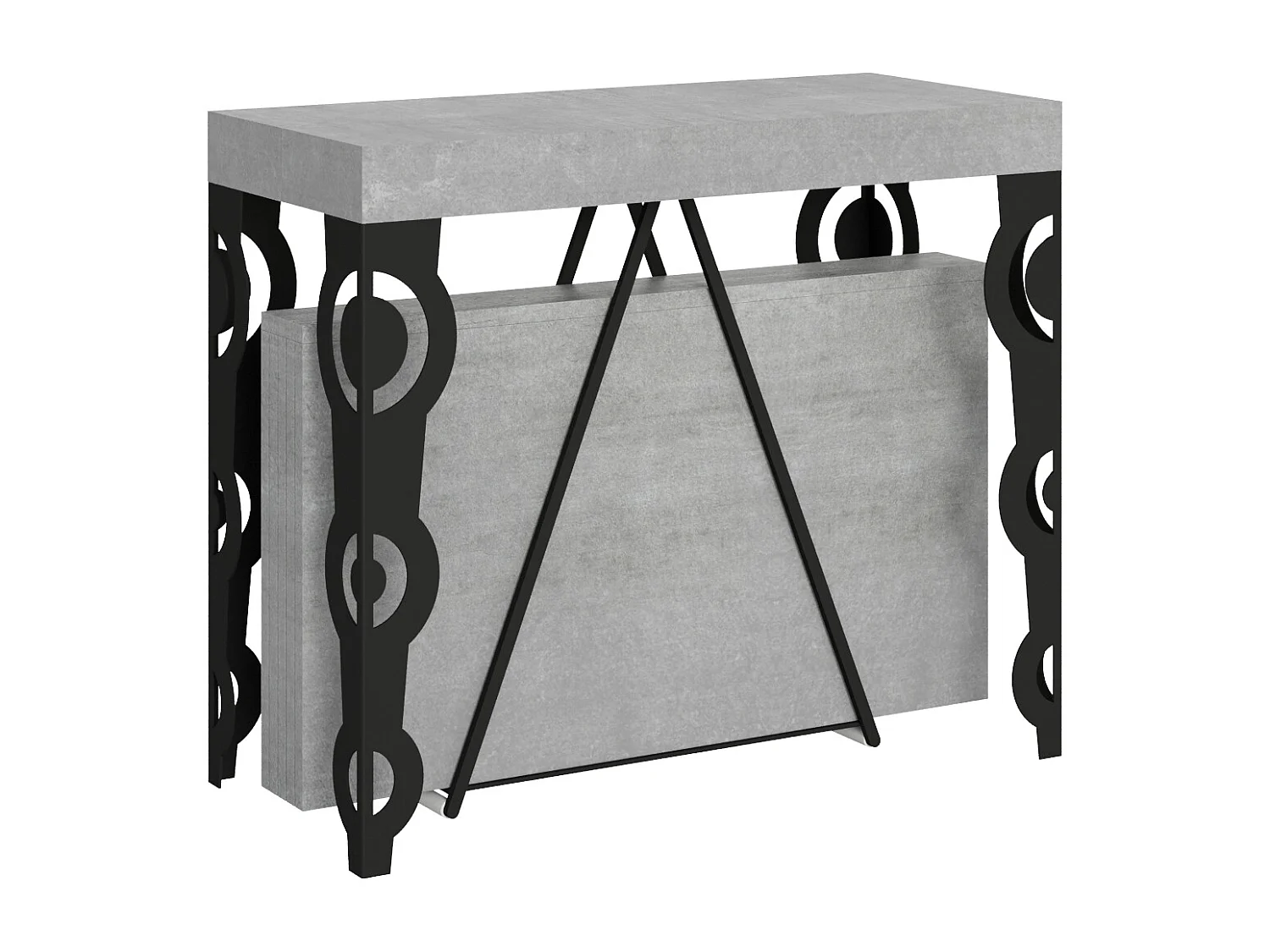 Console extensible 90x40/196 cm Aceres Small gris béton cadre anthracite