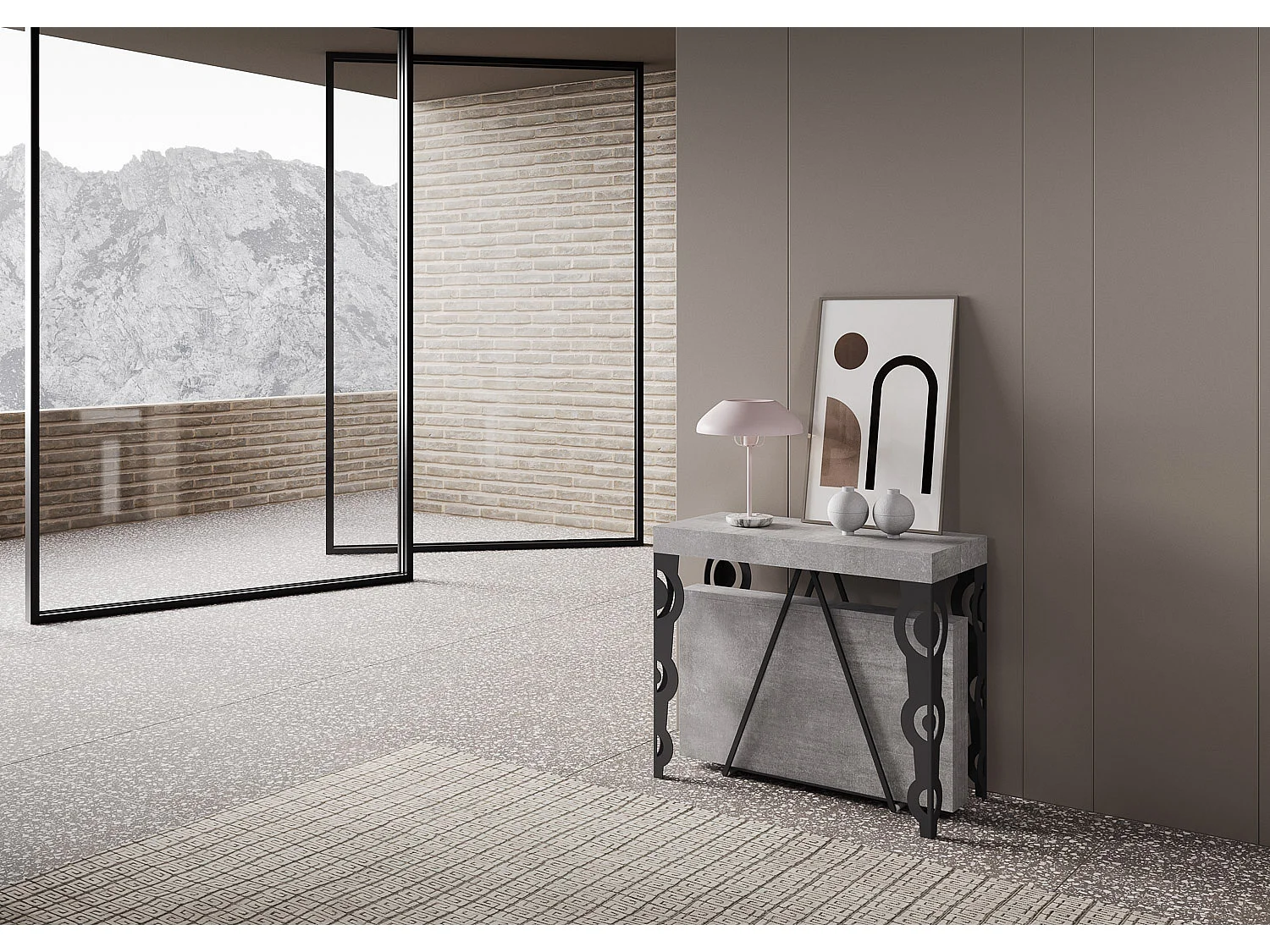 Console extensible 90x40/196 cm Aceres Small gris béton cadre anthracite