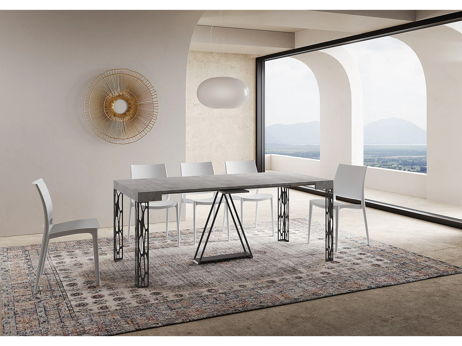 Console extensible 90x40/196 cm Kerpa Small gris béton cadre anthracite