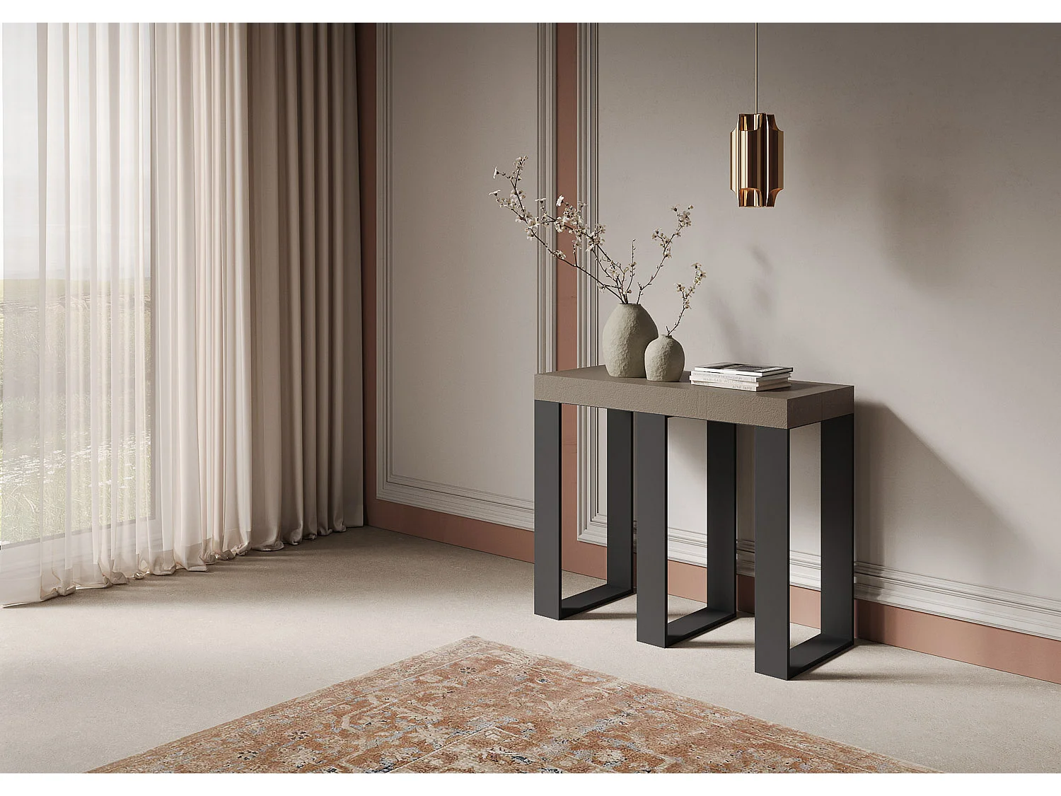 Mesa consola extensível 90x40/300 cm Sintesi Tortora quadro Antracite