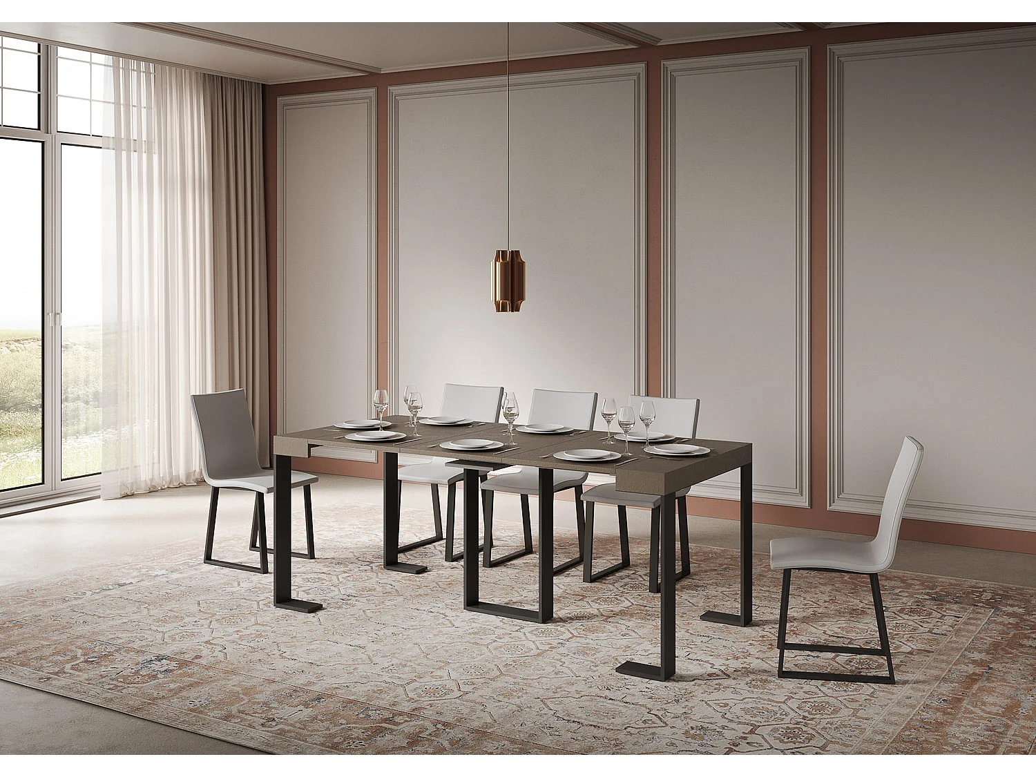 Mesa consola extensível 90x40/300 cm Sintesi Tortora quadro Antracite