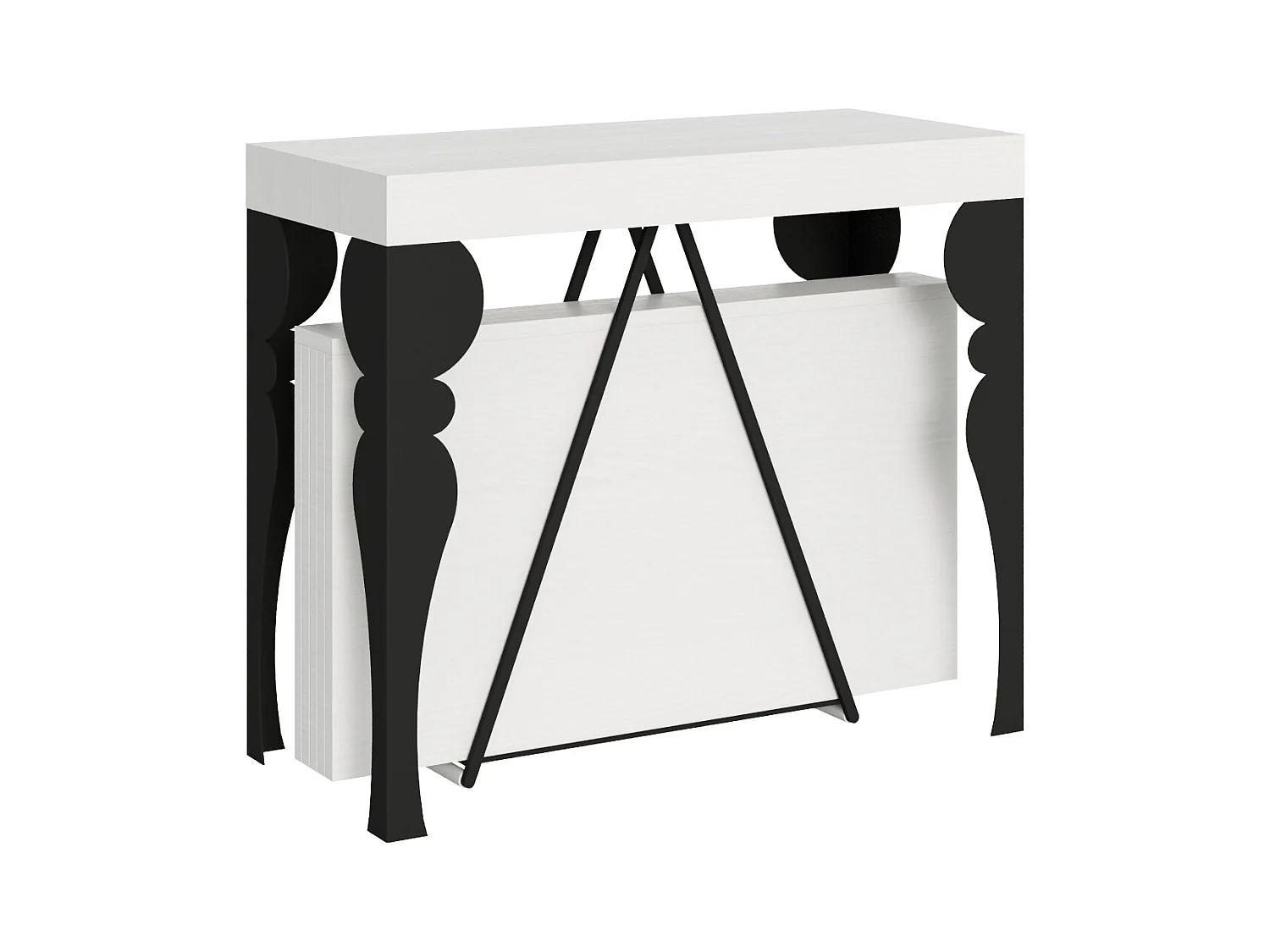Console extensible 90x40/300 cm Riza frêne blanc cadre anthracite