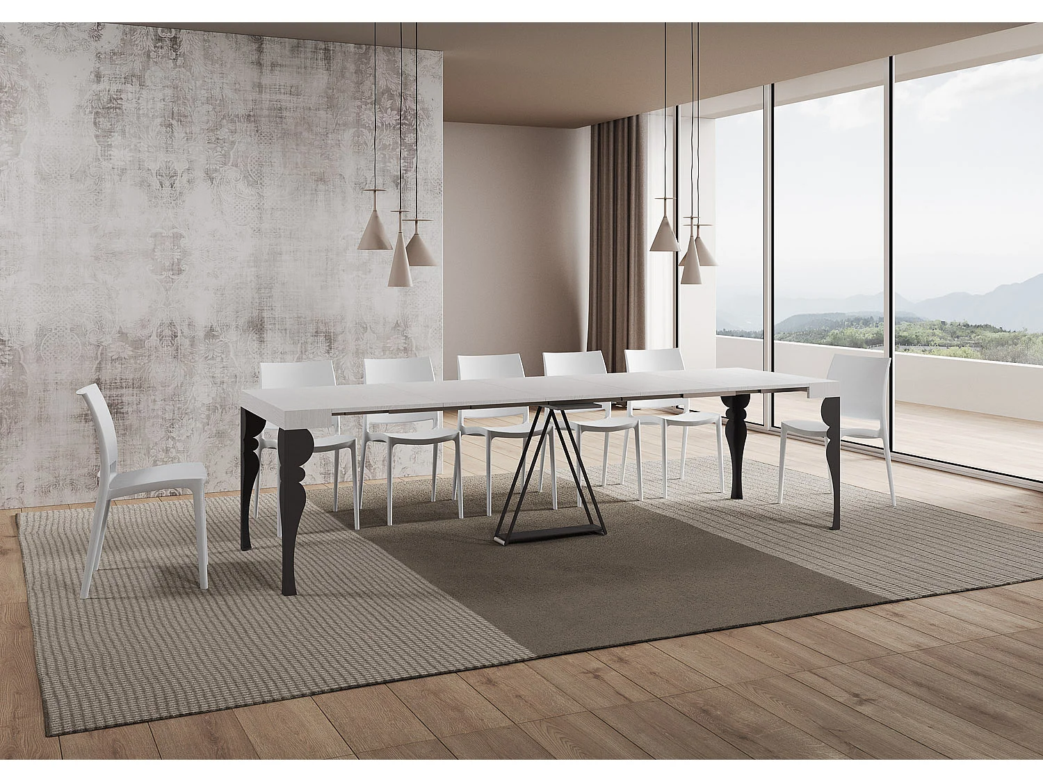 Konsola rozkładana 90x40/300 cm Riza frassino biała rama w kolorze antracytu