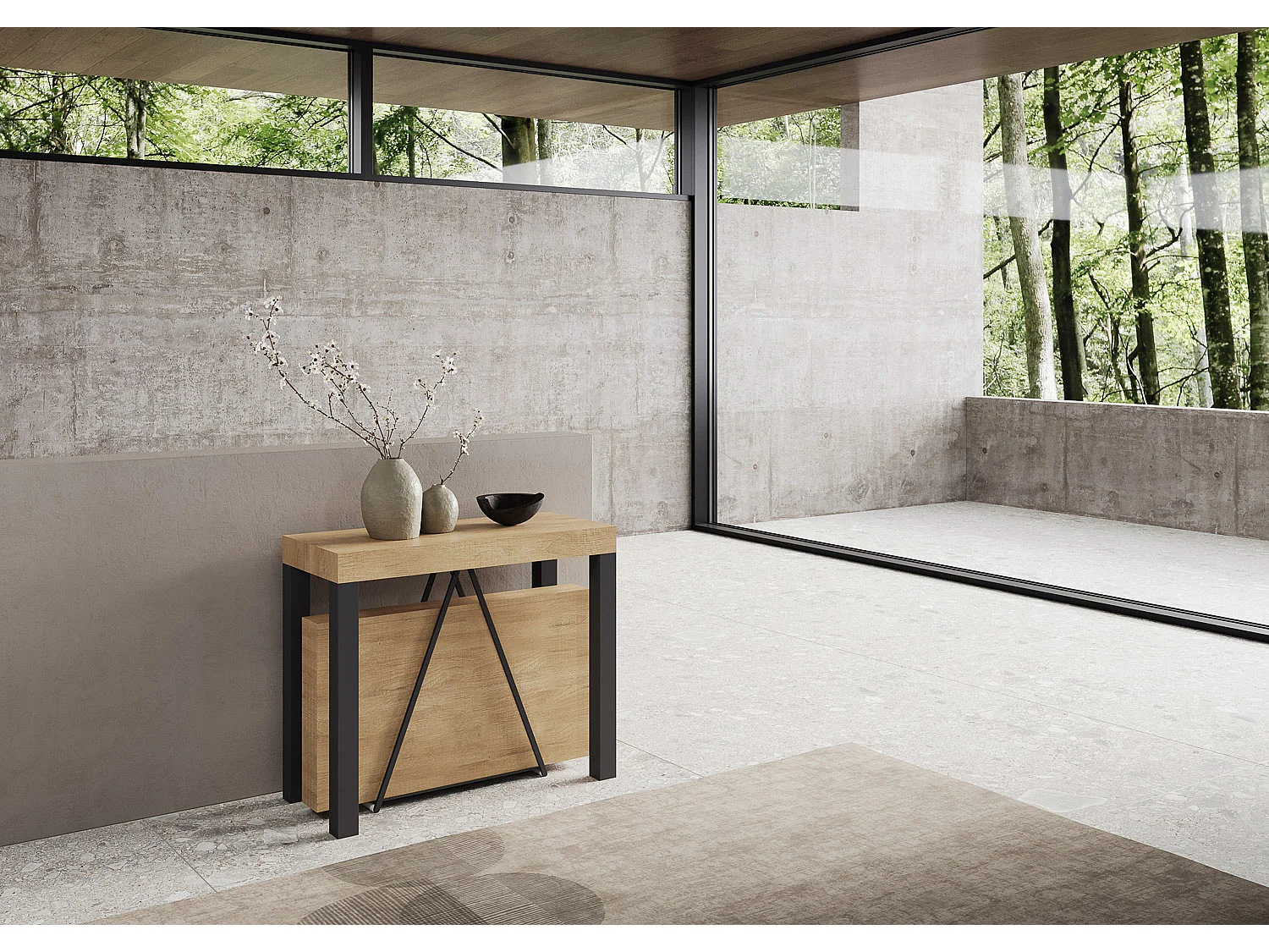 Console extensible 90x40/196 cm Tiris Small chêne nature cadre anthracite