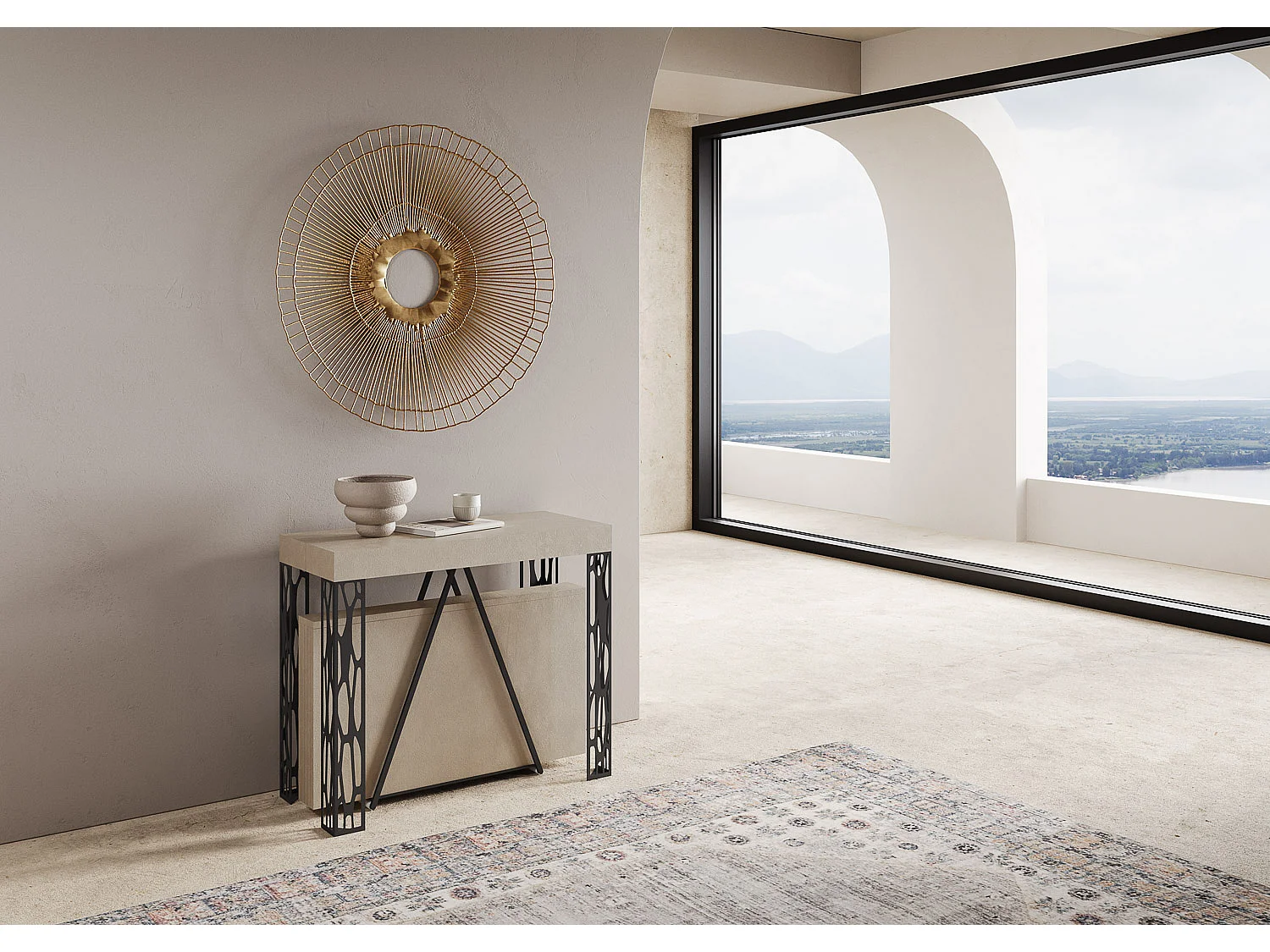 Mesa consola extensível 90x40/196 cm Kerpa Small caxemira quadro antracite